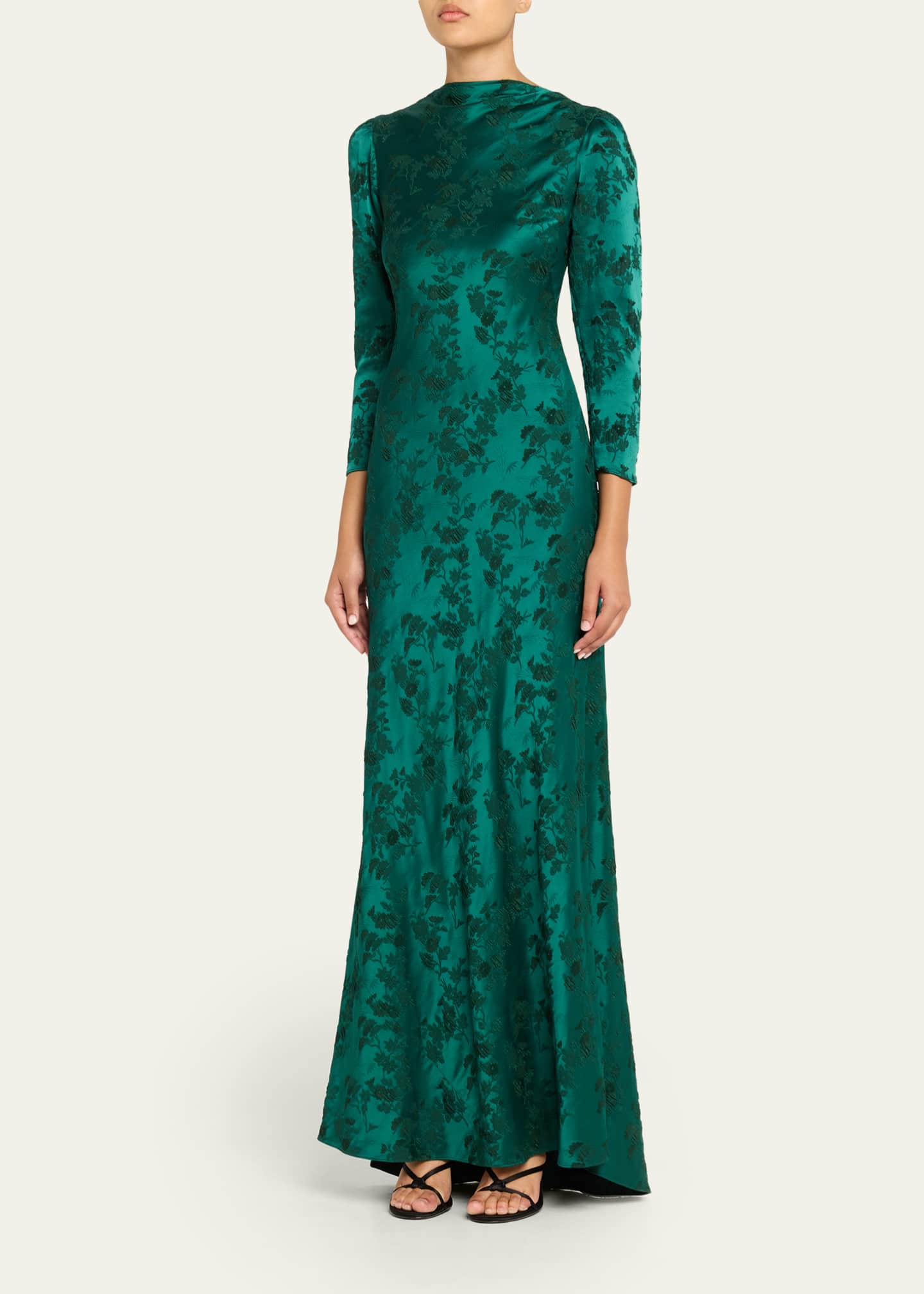 Saloni Sylvie Floral High-Neck Dress, Dark Emerald, Women's, 0, Cocktail & Party Wedding Guest Dresses Floral Dresses