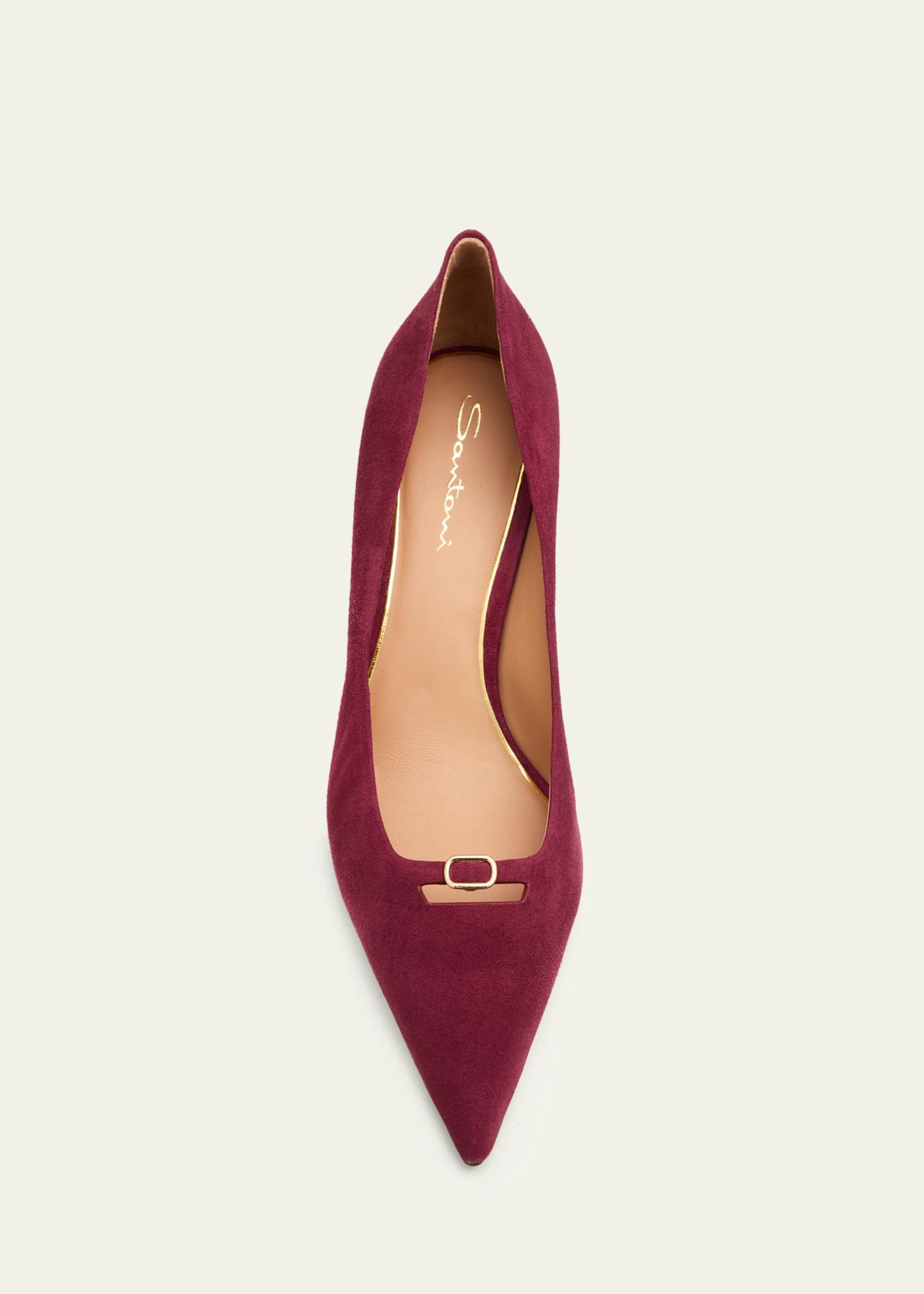 Santoni 55mm Suede Buckle Mid-Heel Pumps - Bergdorf Goodman