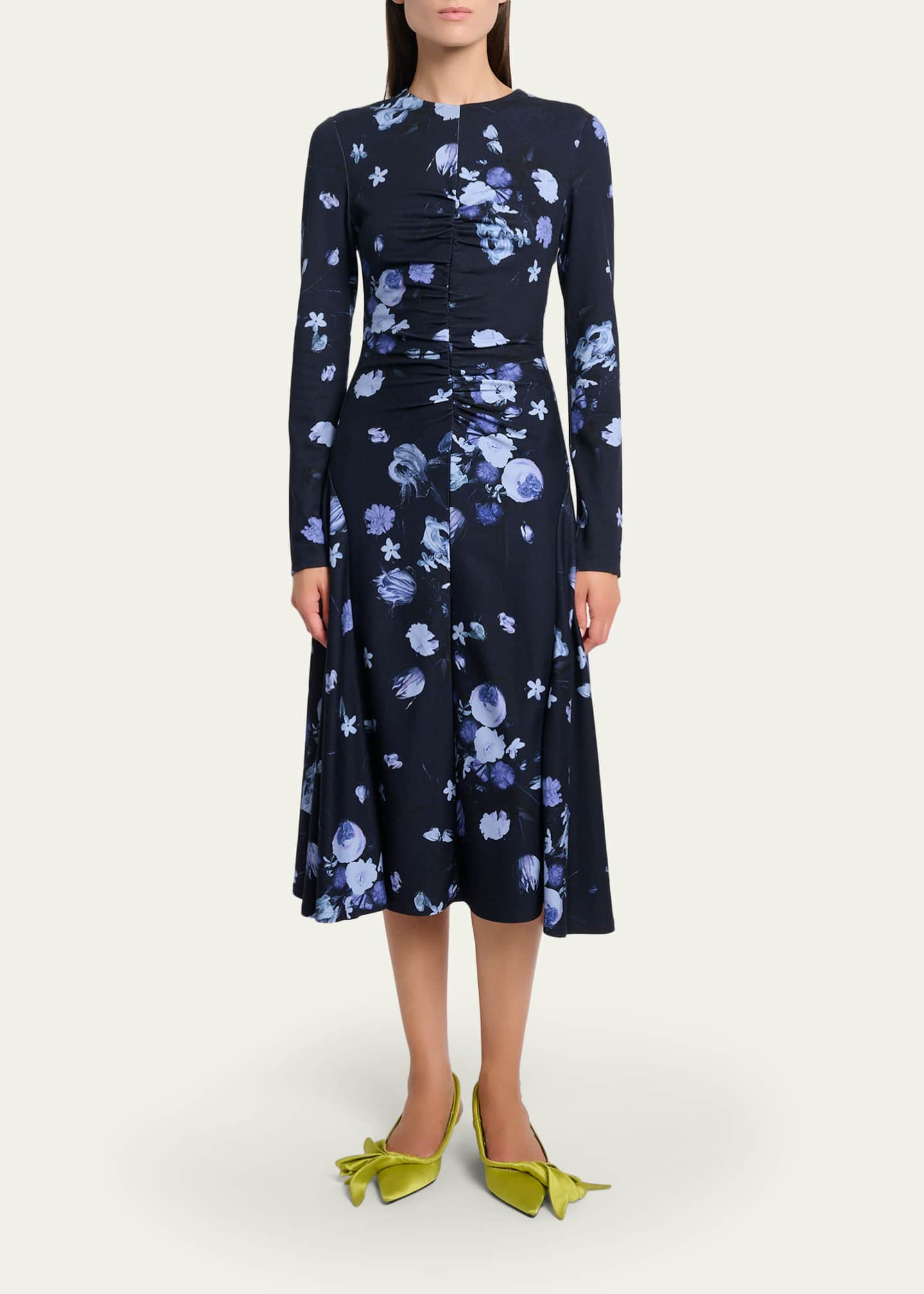 Erdem Women's Floral Gathered Midi-Dress - Dutch Flower Painting Midnight - Size 6
