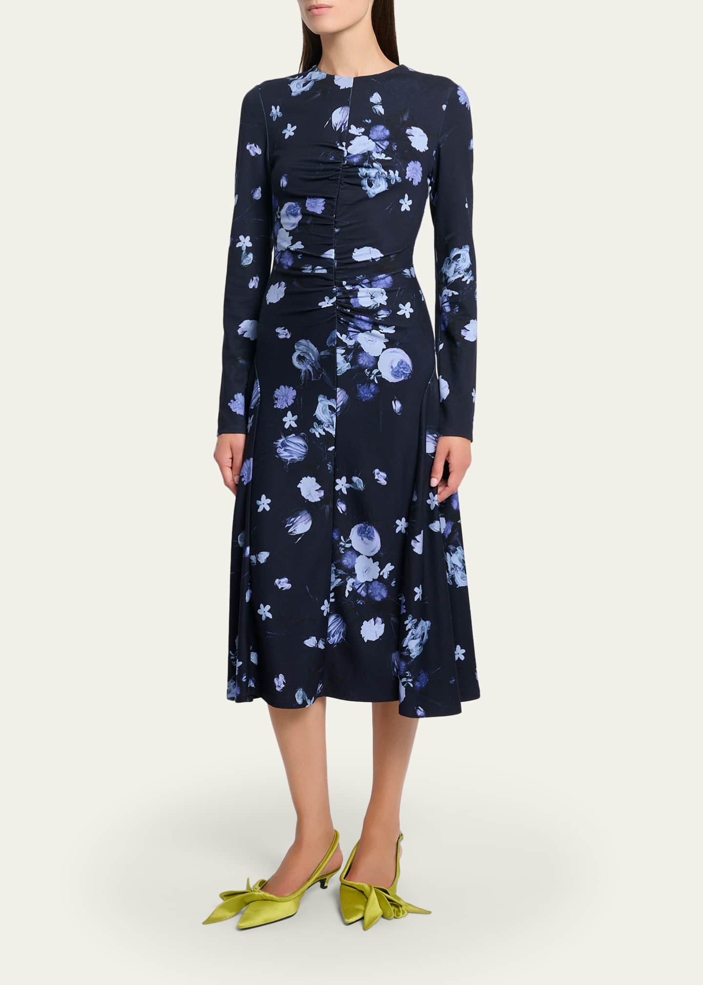 Erdem Women's Floral Gathered Midi-Dress - Dutch Flower Painting Midnight - Size 6