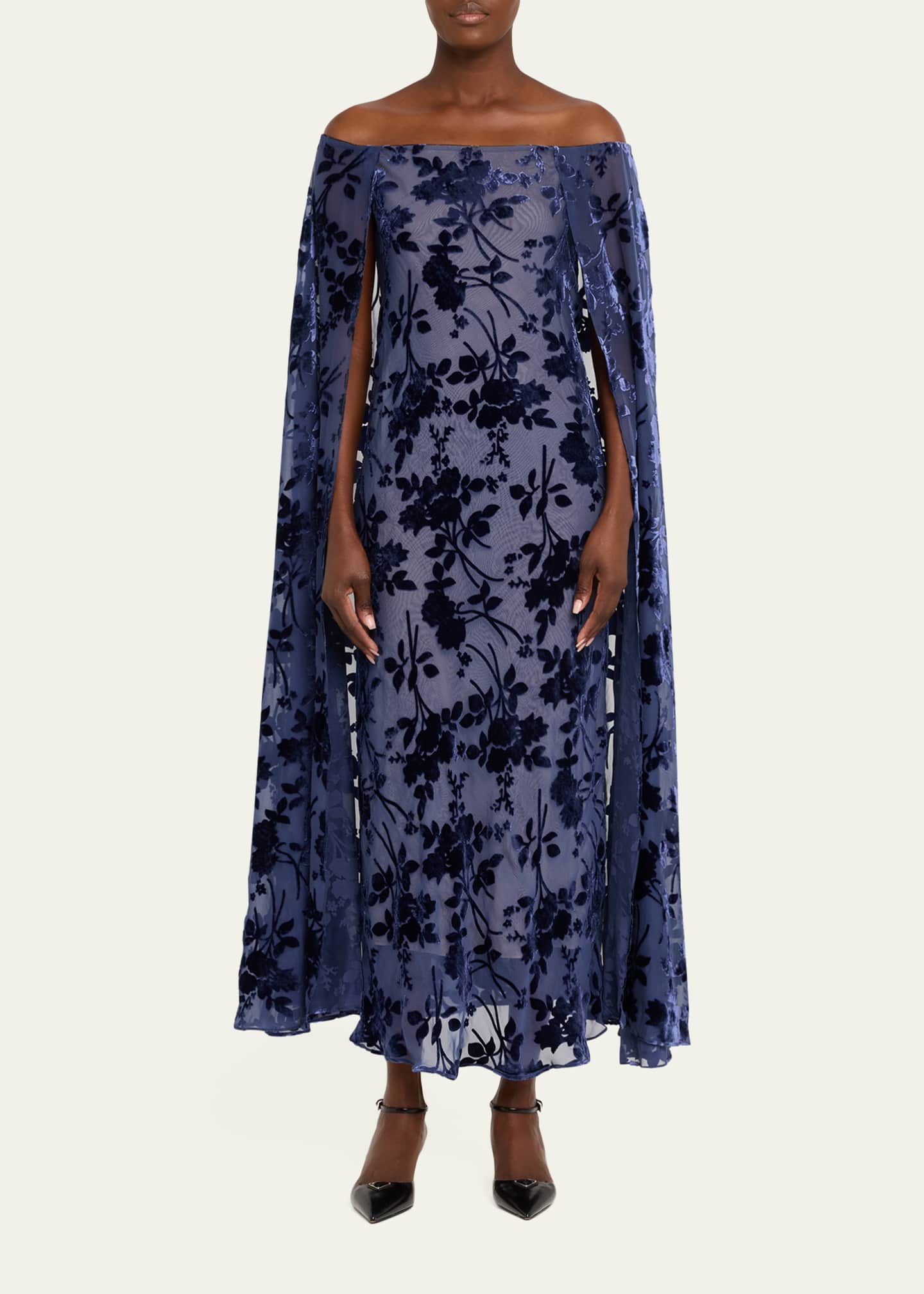 Rodarte Floral Silk Devore Off-The-Shoulder Cape Maxi Dress - Bergdorf  Goodman