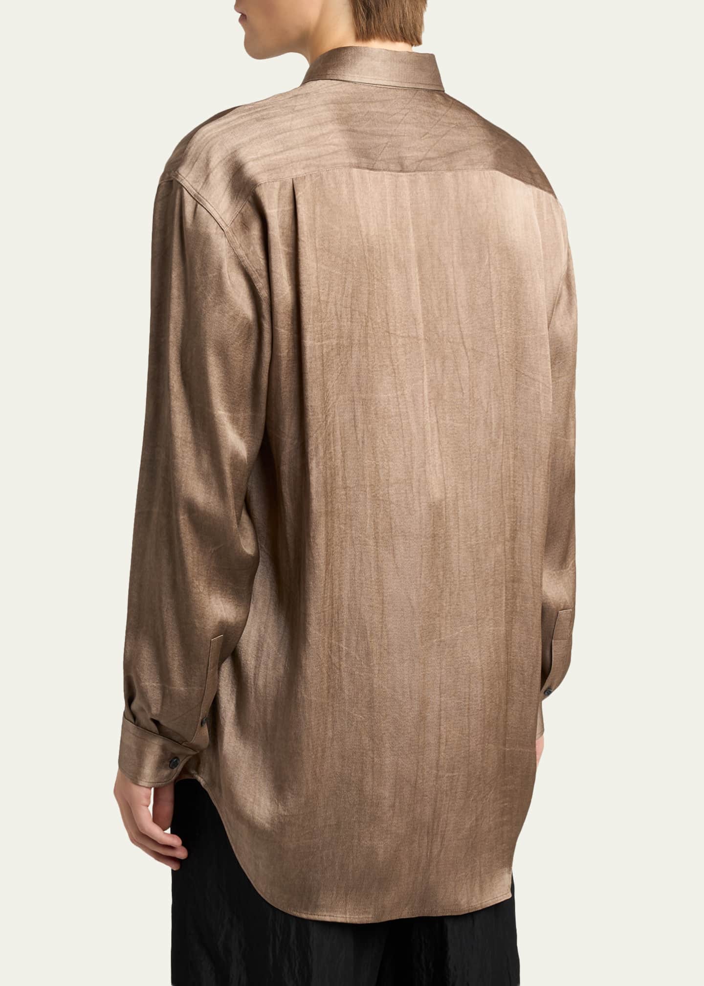 oversized mens dress shirt Mens Black Cupro Shirt: Oversized Long Sleeve Button Up