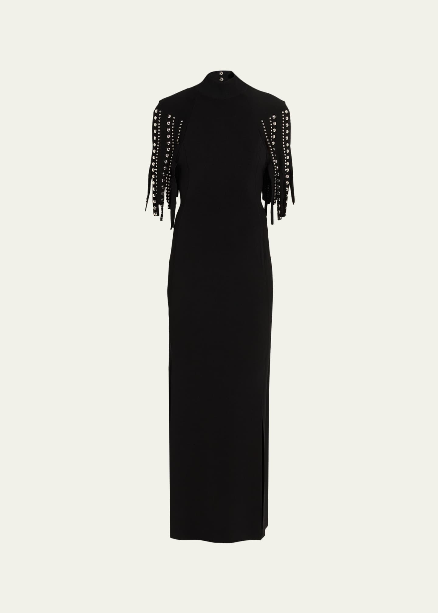 Lanvin Mock-Neck Studded Fringe Capelet Maxi Dress - Bergdorf Goodman