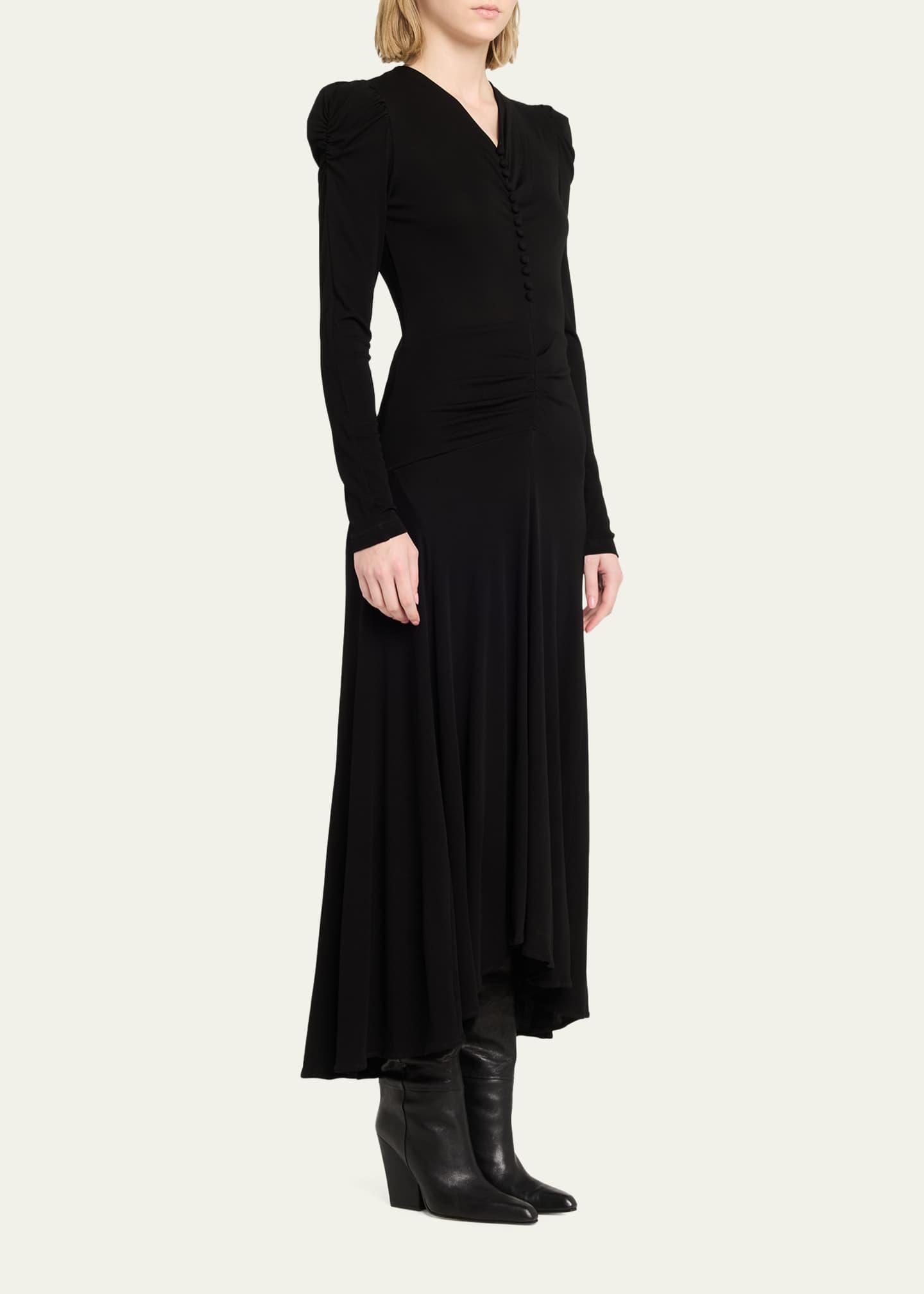 Isabel Marant Women's Nejma Ruched Puff-Sleeve Maxi Dress - Black - Size 4