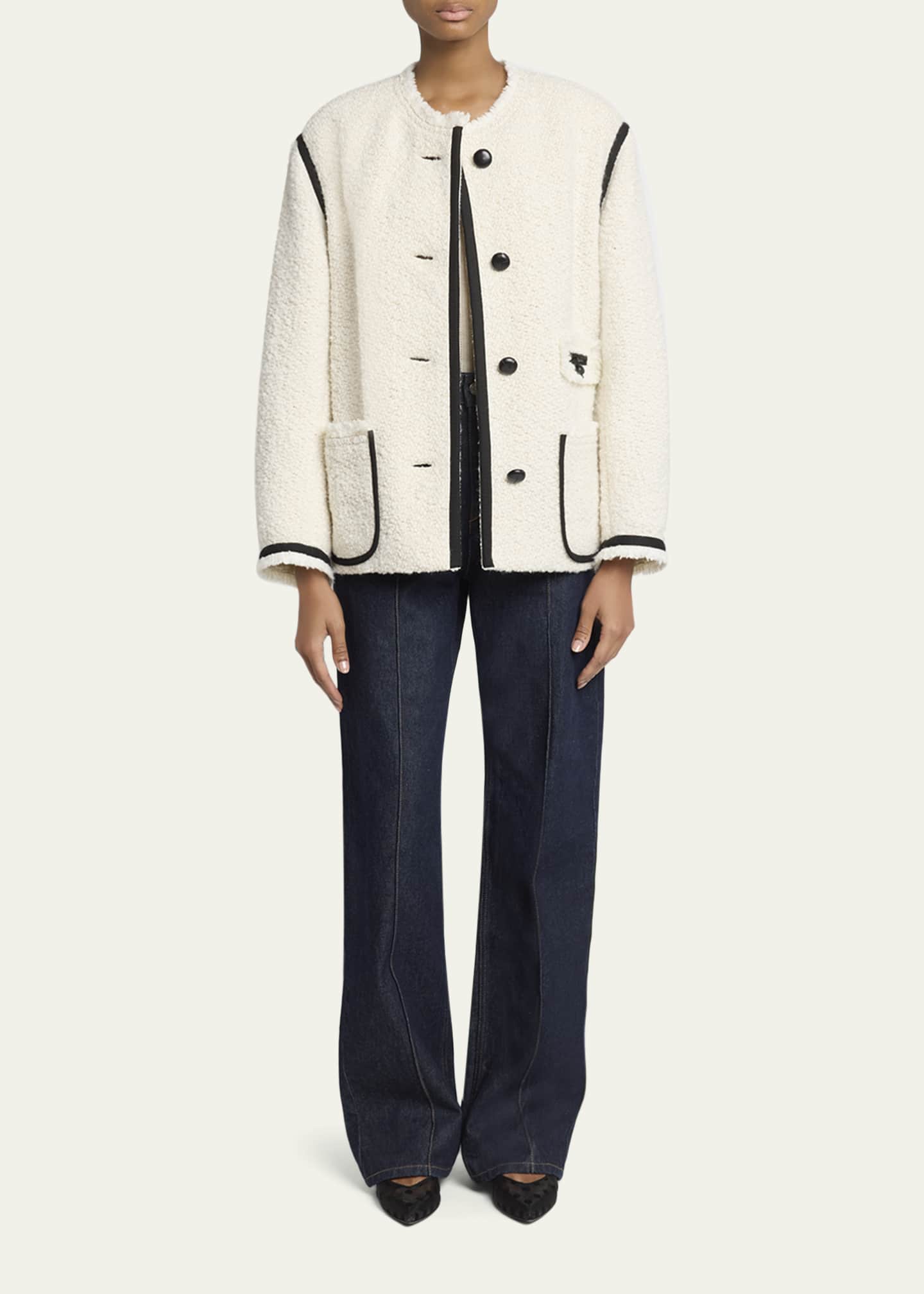 Isabel Marant ノーカラージャケット ブラック・ホワイト Isabel Marant Maylin Contrast-Trim Tweed Jacket - Bergdorf Goodman