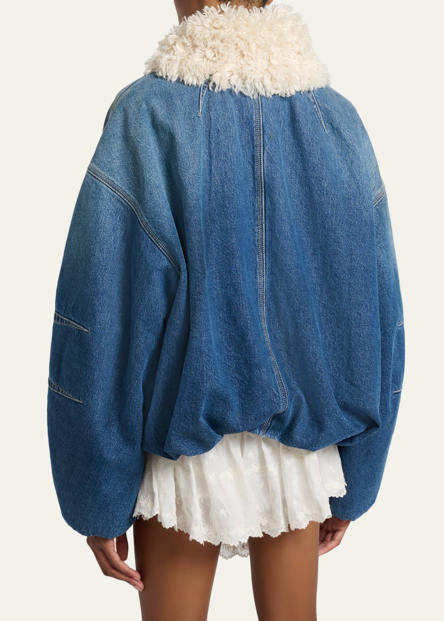Isabel Marant Charone Short Denim Jacket with Faux Fur Trim