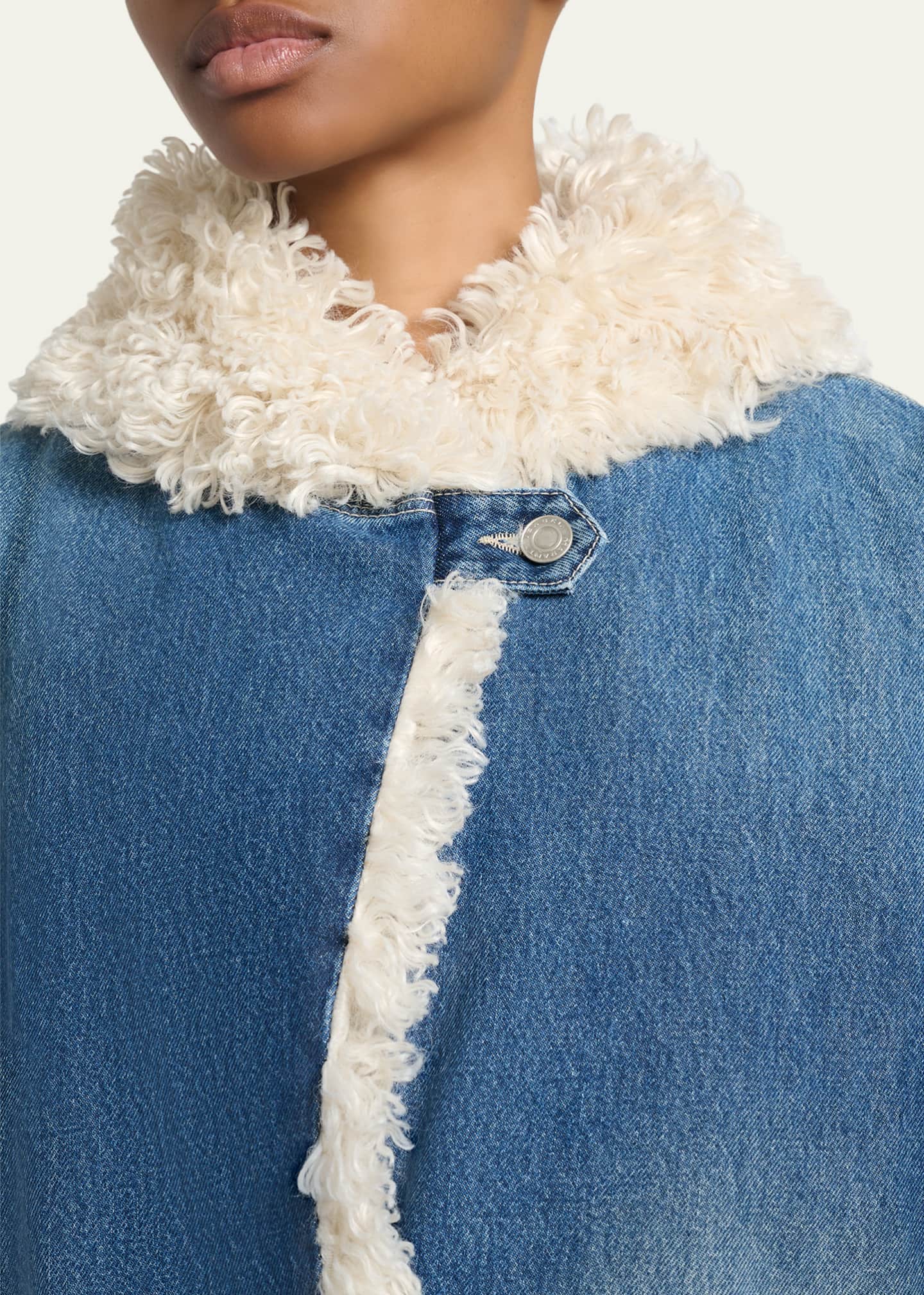 Isabel Marant Charone Short Denim Jacket with Faux Fur Trim