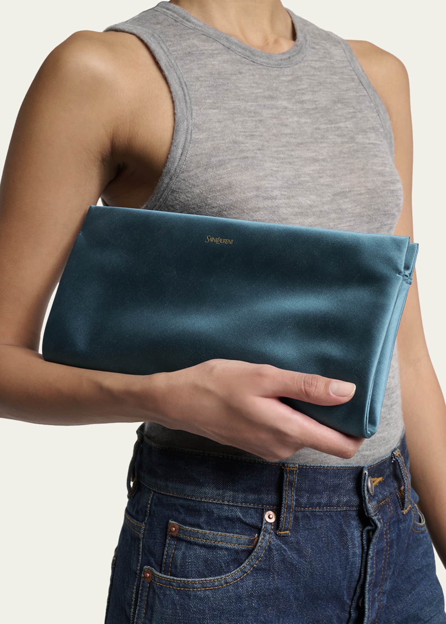 Soft YSL Clutch Bag in Satin