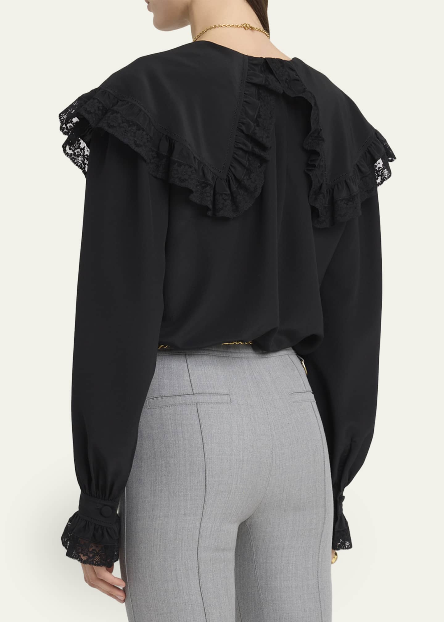 Chloe Roscini Lace-Trim Silk Blouse - Bergdorf Goodman