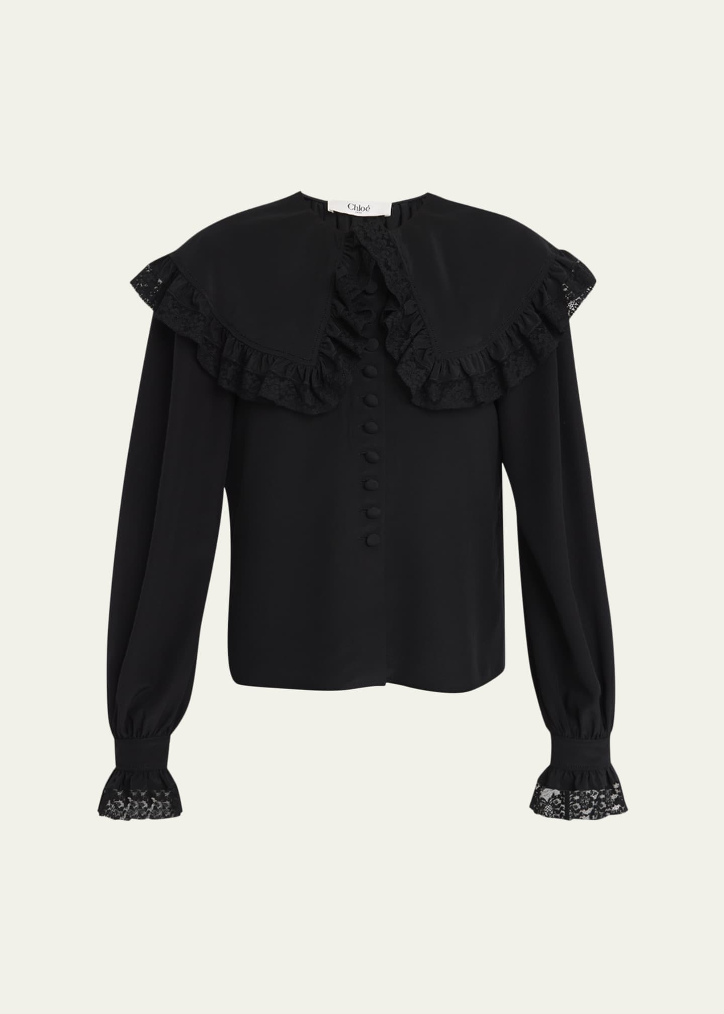 Chloe Roscini Lace-Trim Silk Blouse - Bergdorf Goodman
