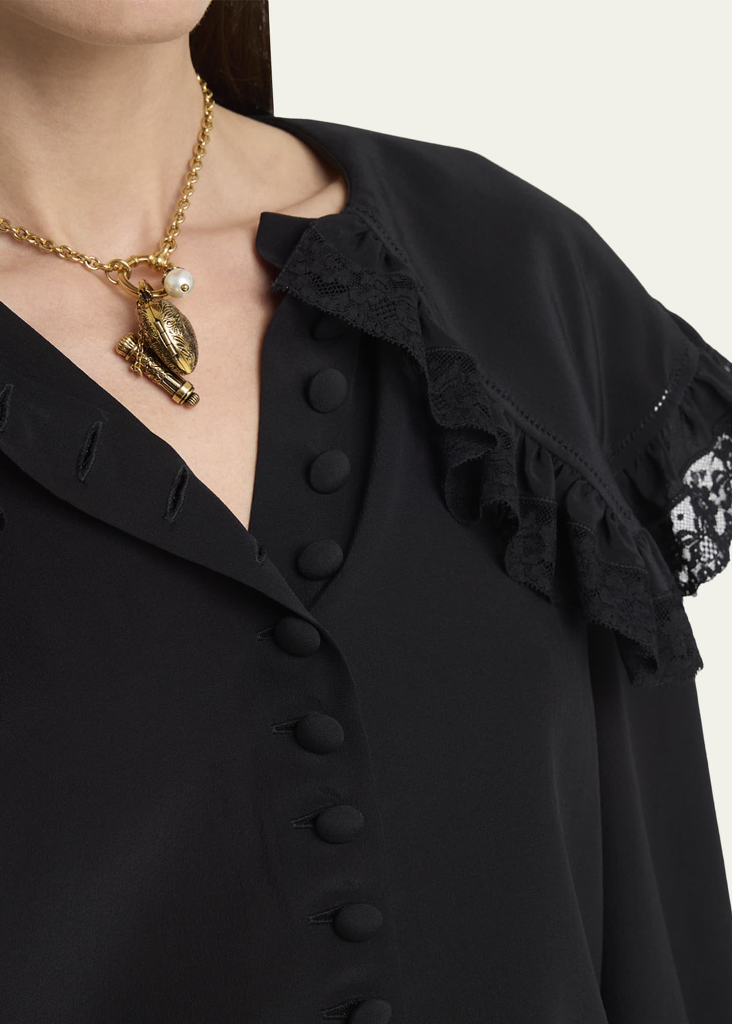 Chloe Roscini Lace-Trim Silk Blouse - Bergdorf Goodman