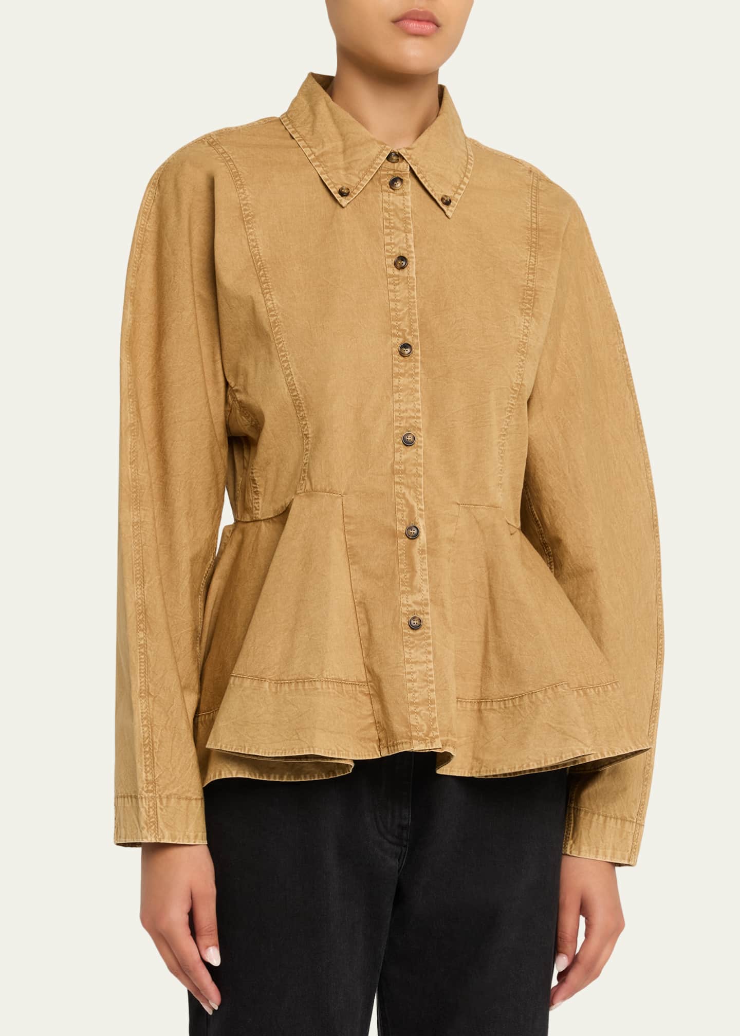 Ganni Washed Stretch Denim Peplum Top - Bergdorf Goodman