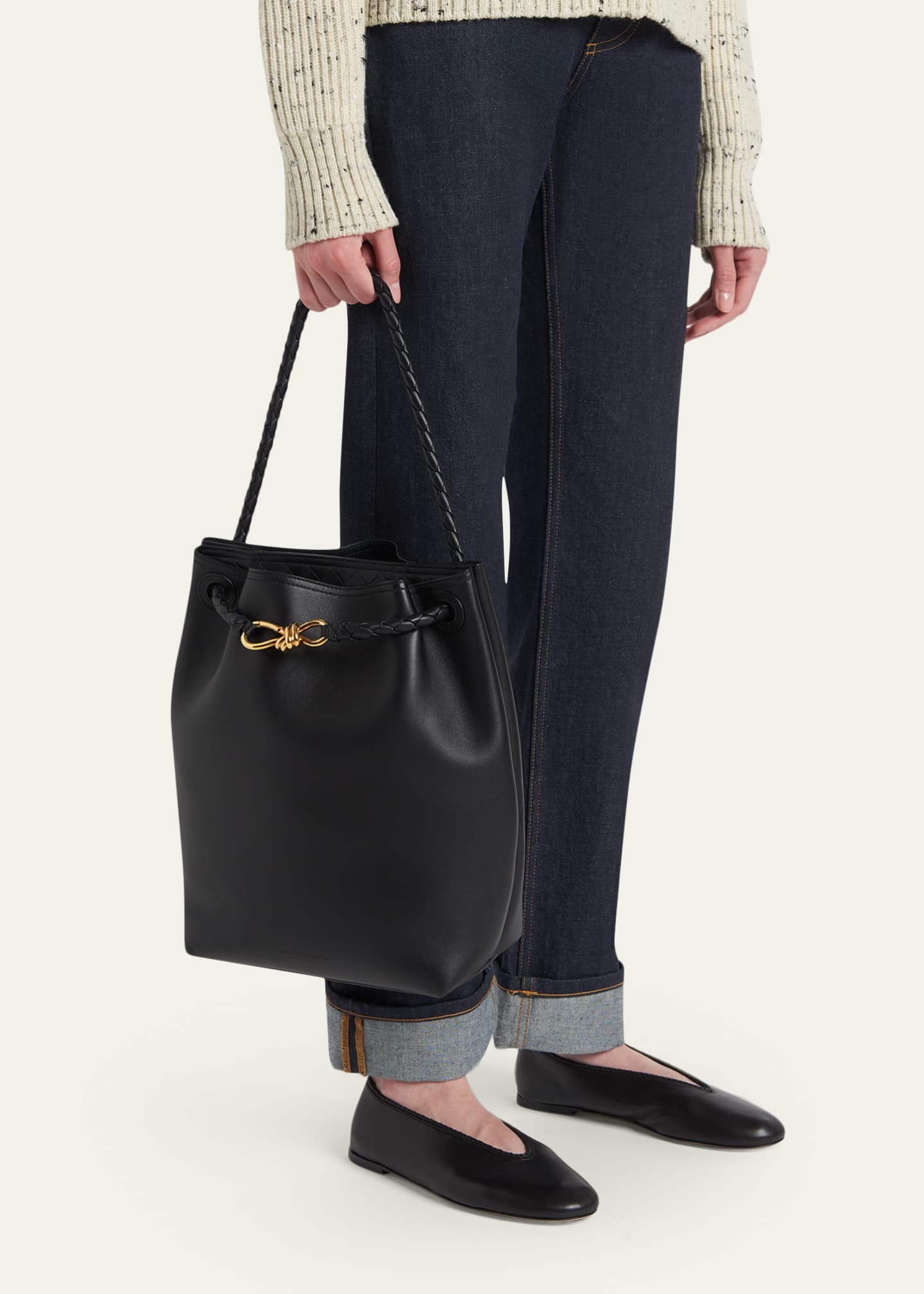 Bottega Veneta Borsa Leather Shoulder Bag - Bergdorf Goodman