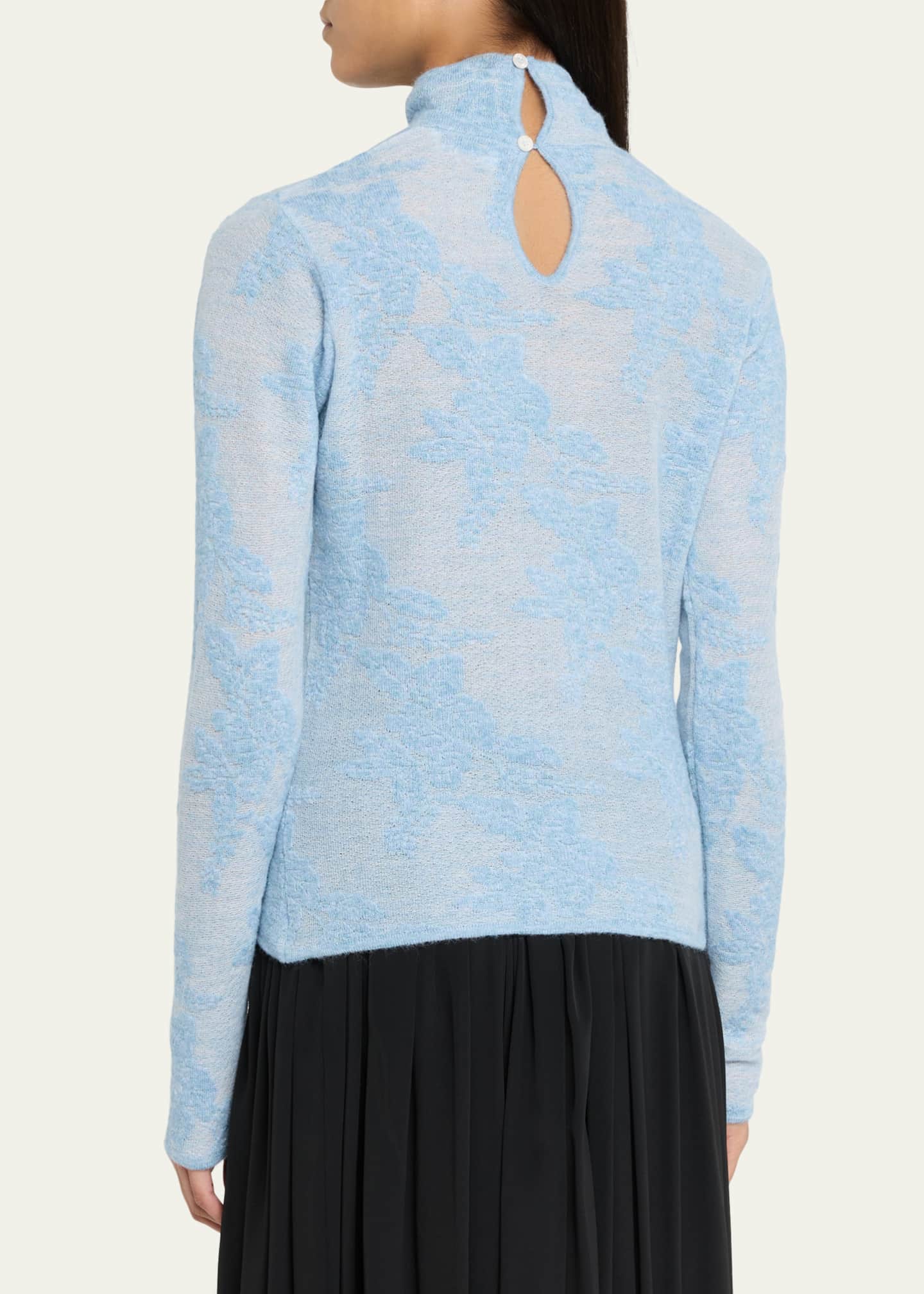 Ganni Sheer Floral Jacquard Turtleneck - Bergdorf Goodman
