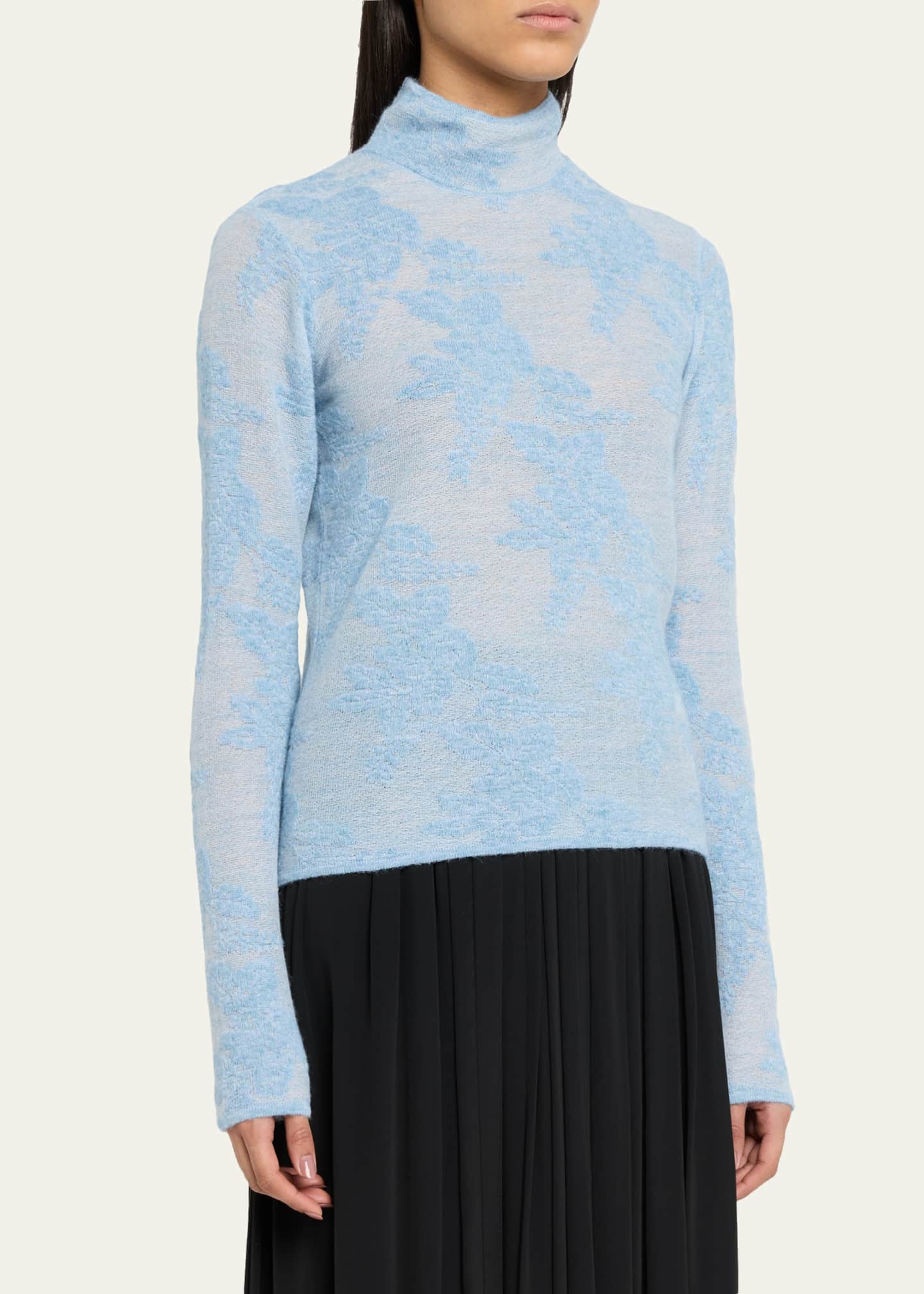 Ganni Sheer Floral Jacquard Turtleneck - Bergdorf Goodman