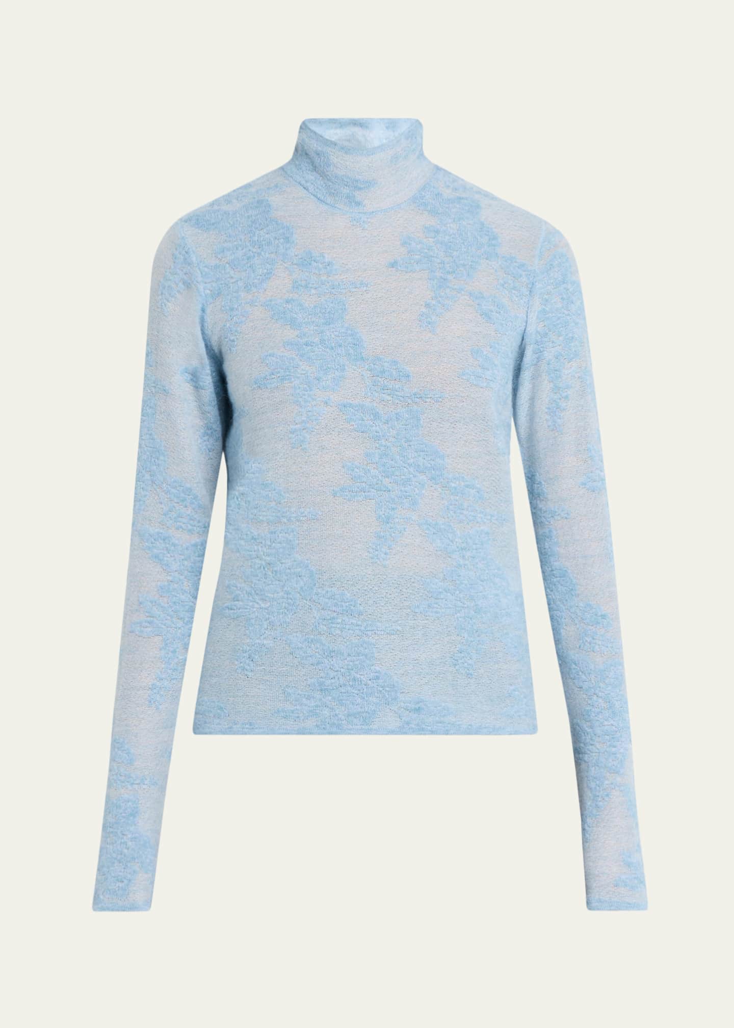 Ganni Sheer Floral Jacquard Turtleneck - Bergdorf Goodman
