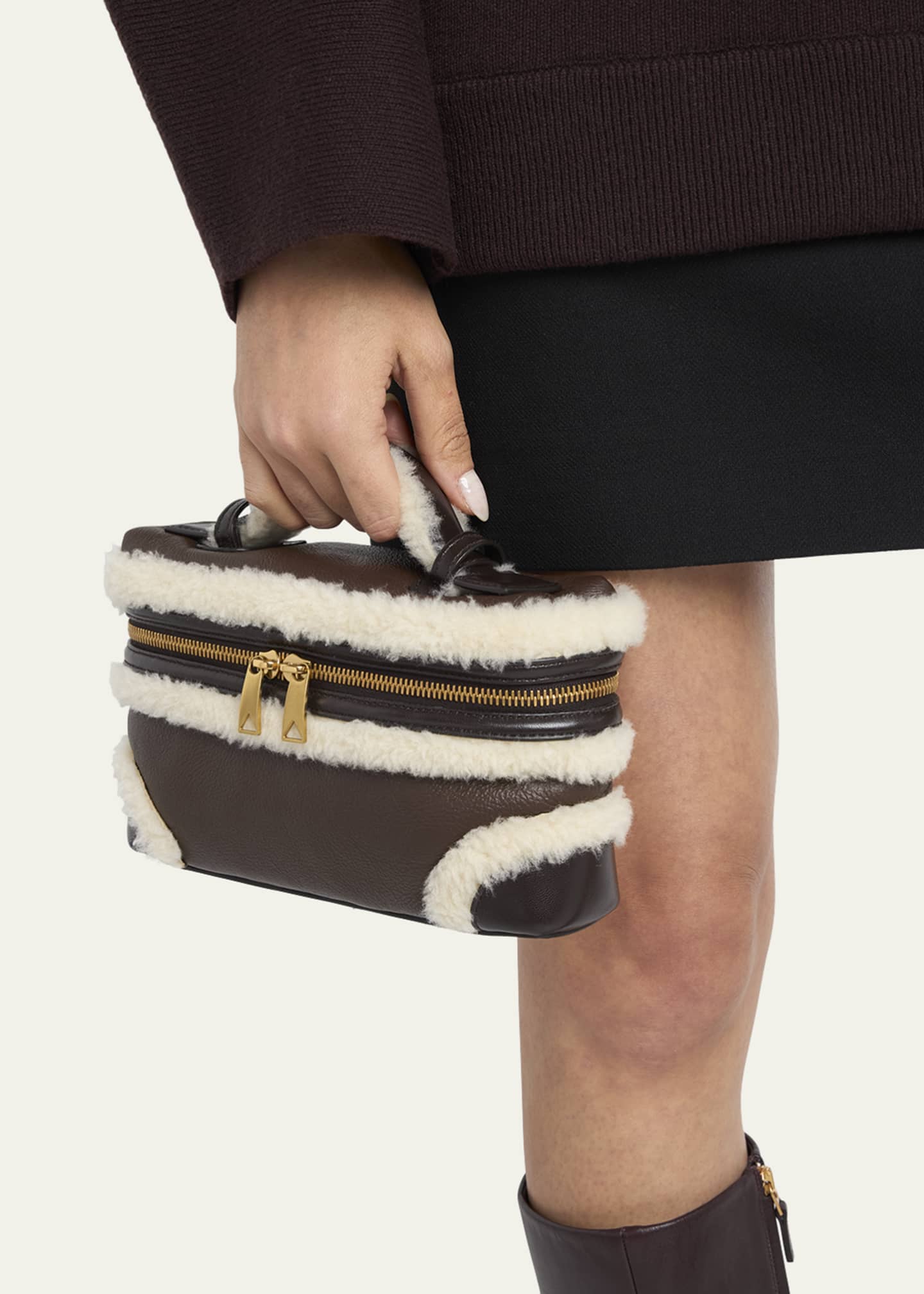 Bottega Veneta Bang Bang Shearling Vanity Top-Handle Bag