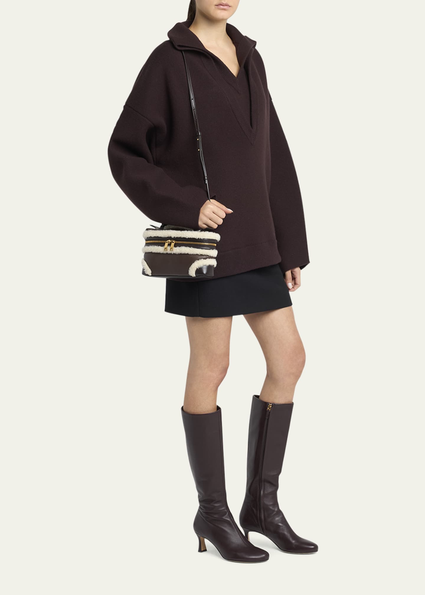 Bottega Veneta Bang Bang Shearling Vanity Top-Handle Bag