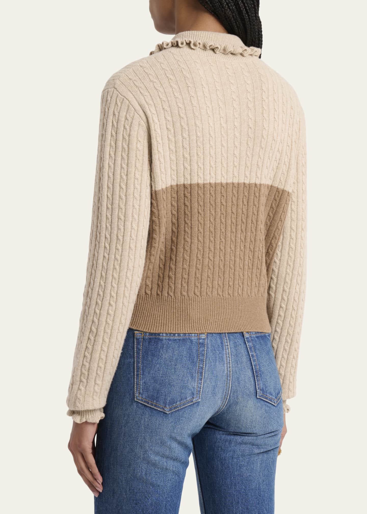 Chloe Ruffled Cable-Knit Bicolor Pullover - Bergdorf Goodman