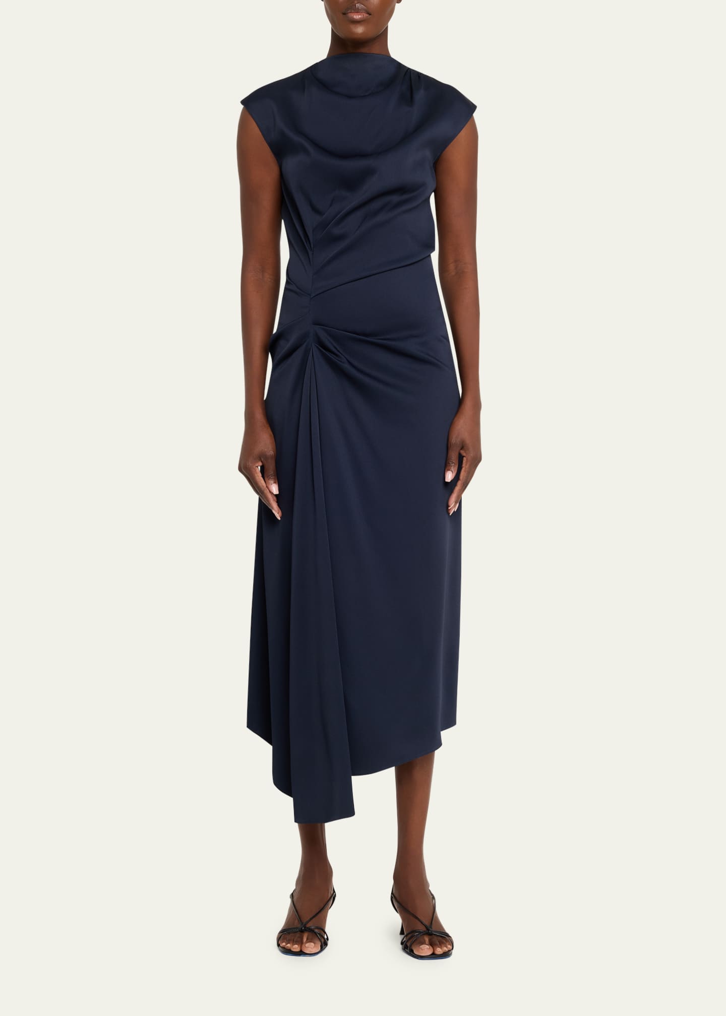 Michael Kors Collection Women's Satin Cowl Neck Cinched Dress - Blue - Size 4 - Midnight