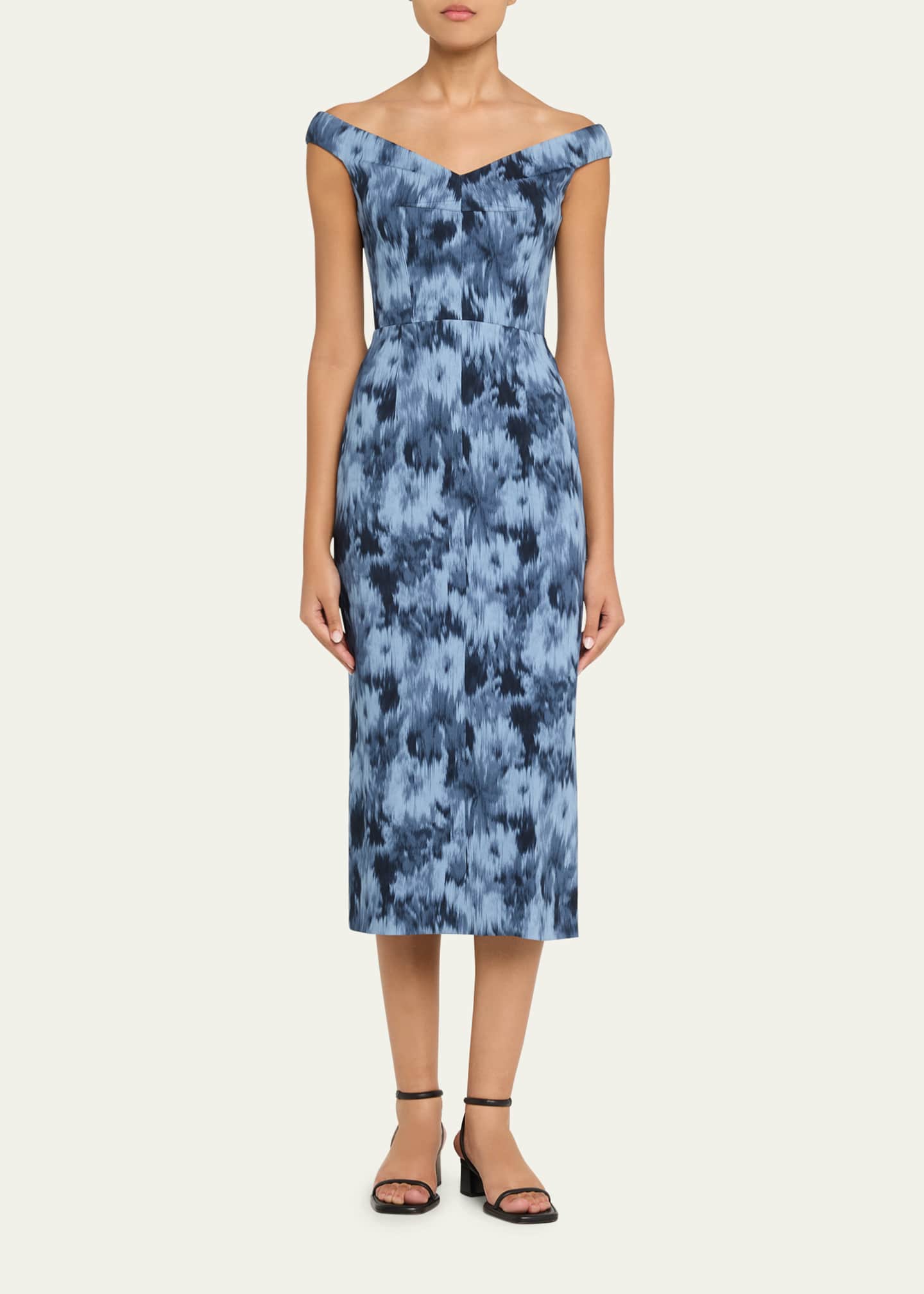 Michael Michael Kors Floral Cady Portrait Neck Dress - Blue - Size 8 - Lake Multi