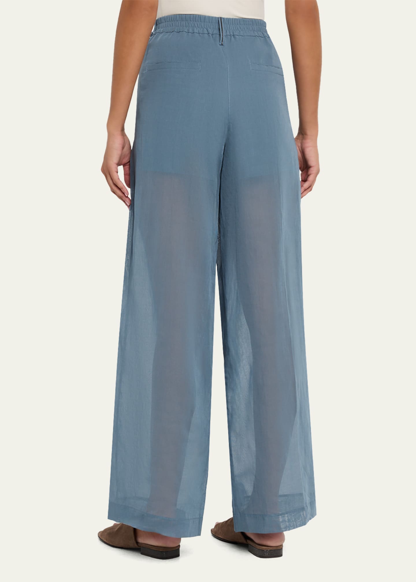 Brunello Cucinelli Monili-Trim Cotton Organza Wide-Leg Track Pants