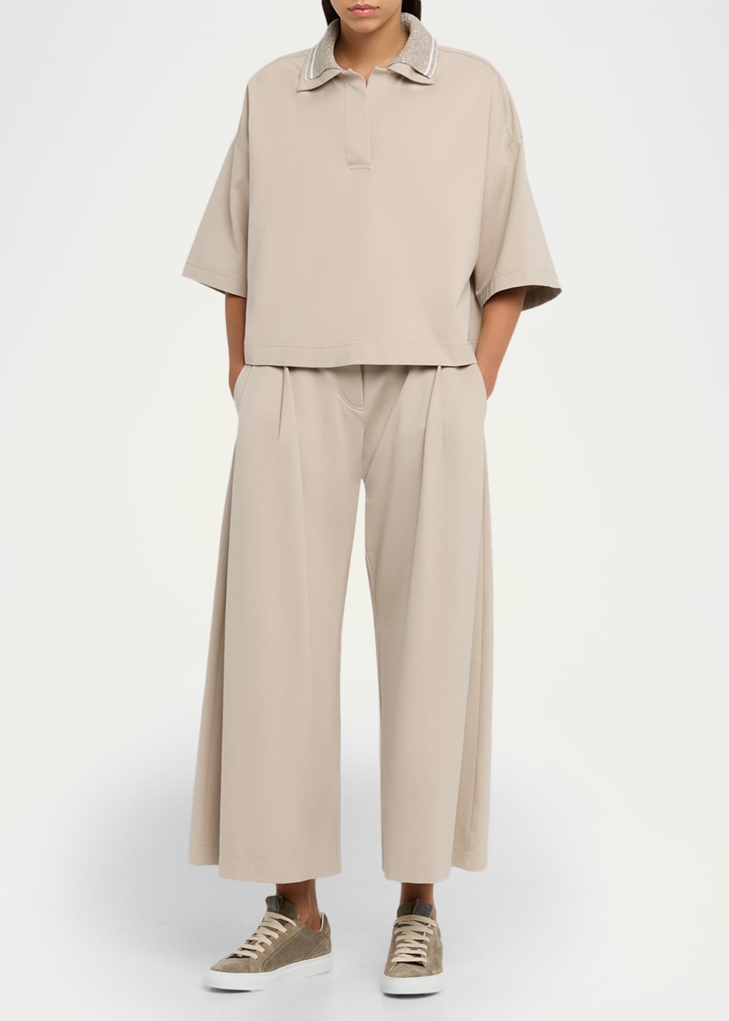 Brunello Cucinelli Pleated Wide-Leg Crop Sport Pants - Bergdorf