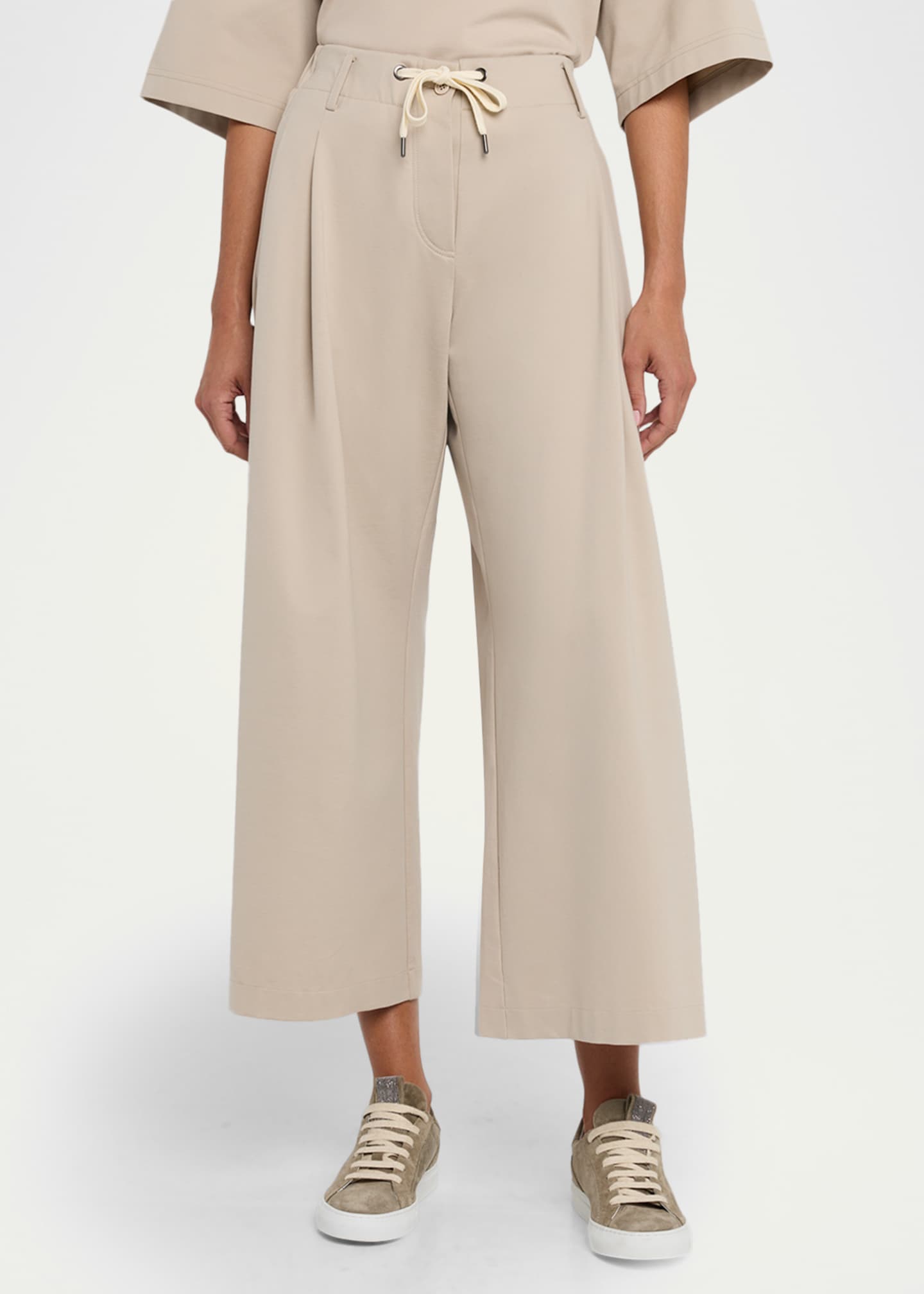 Brunello Cucinelli Pleated Wide-Leg Crop Sport Pants - Bergdorf