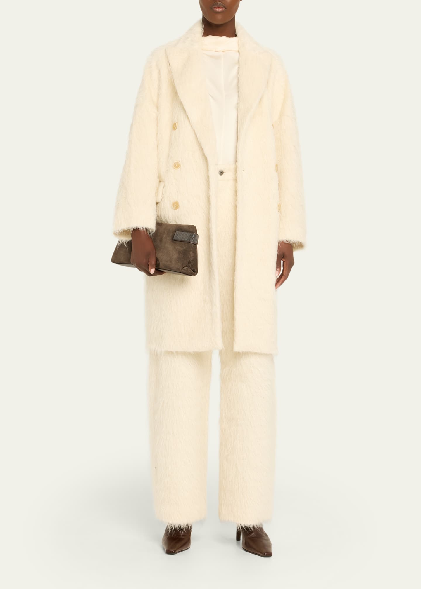 Brunello Cucinelli Fuzzy Alpaca Double-Breasted Overcoat