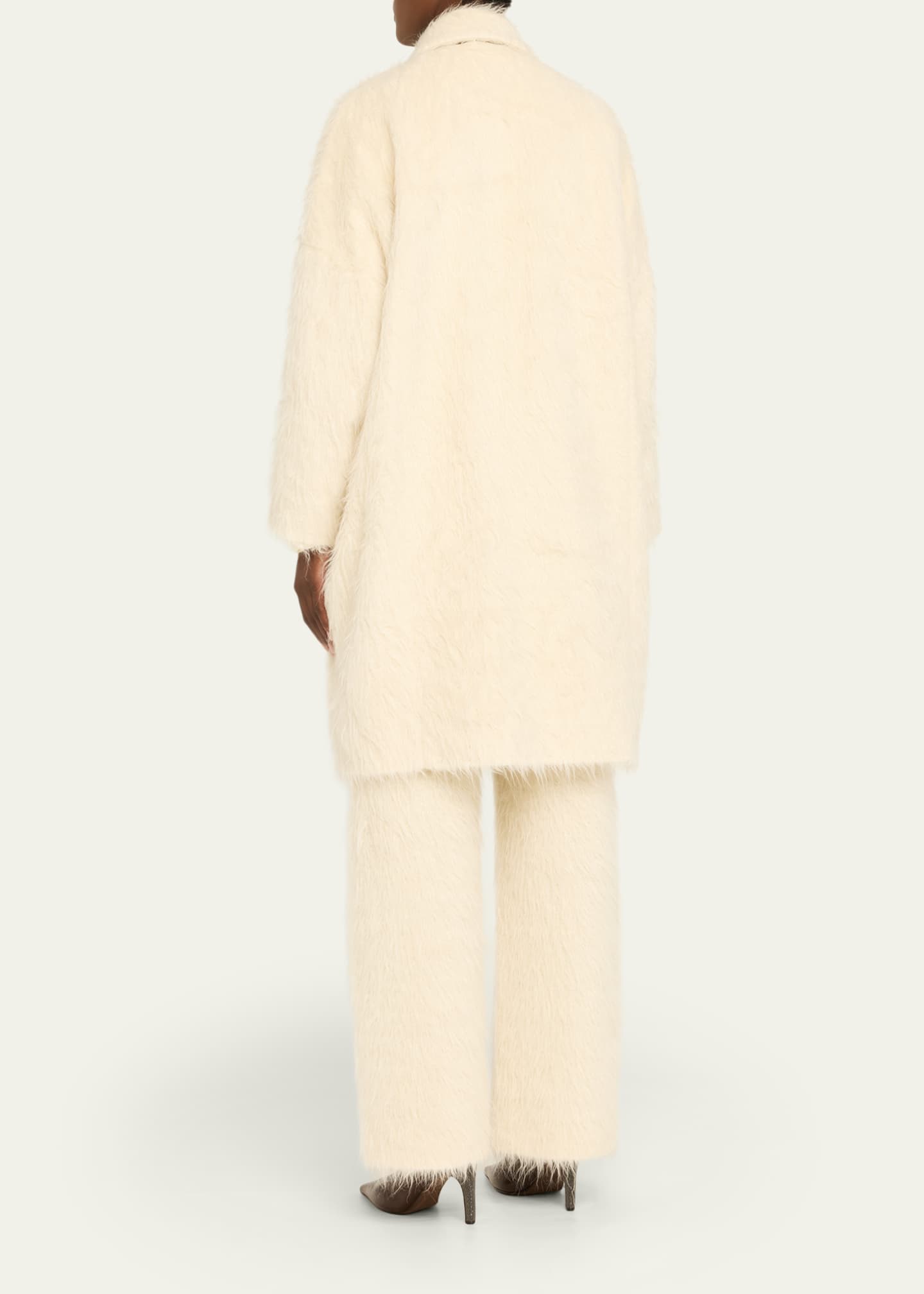 BRUNELLO CUCINELLI カシミヤ ファー ロングコート ベージュ Brunello Cucinelli Fuzzy Alpaca Double-Breasted Overcoat