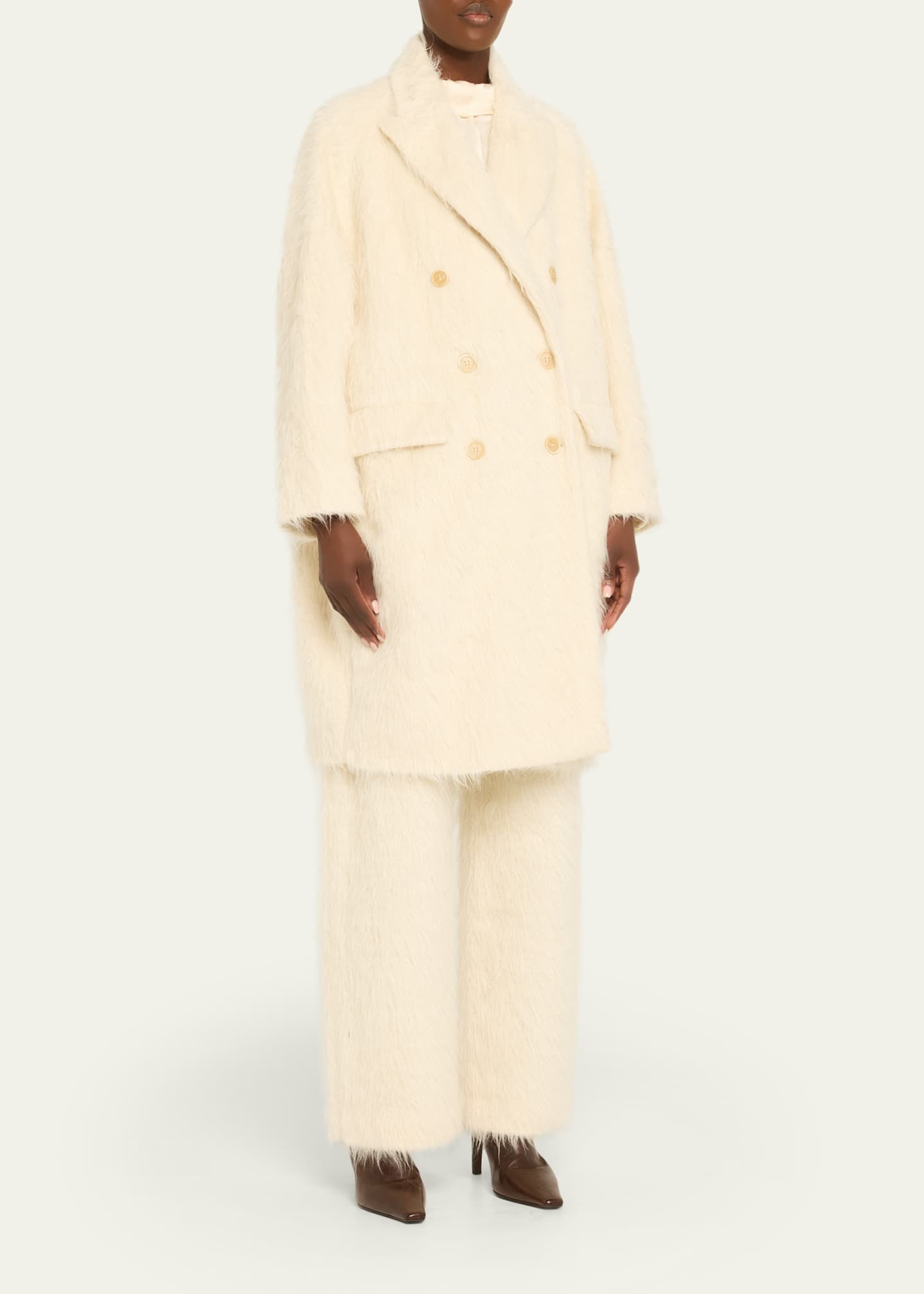 Brunello Cucinelli Fuzzy Alpaca Double-Breasted Overcoat