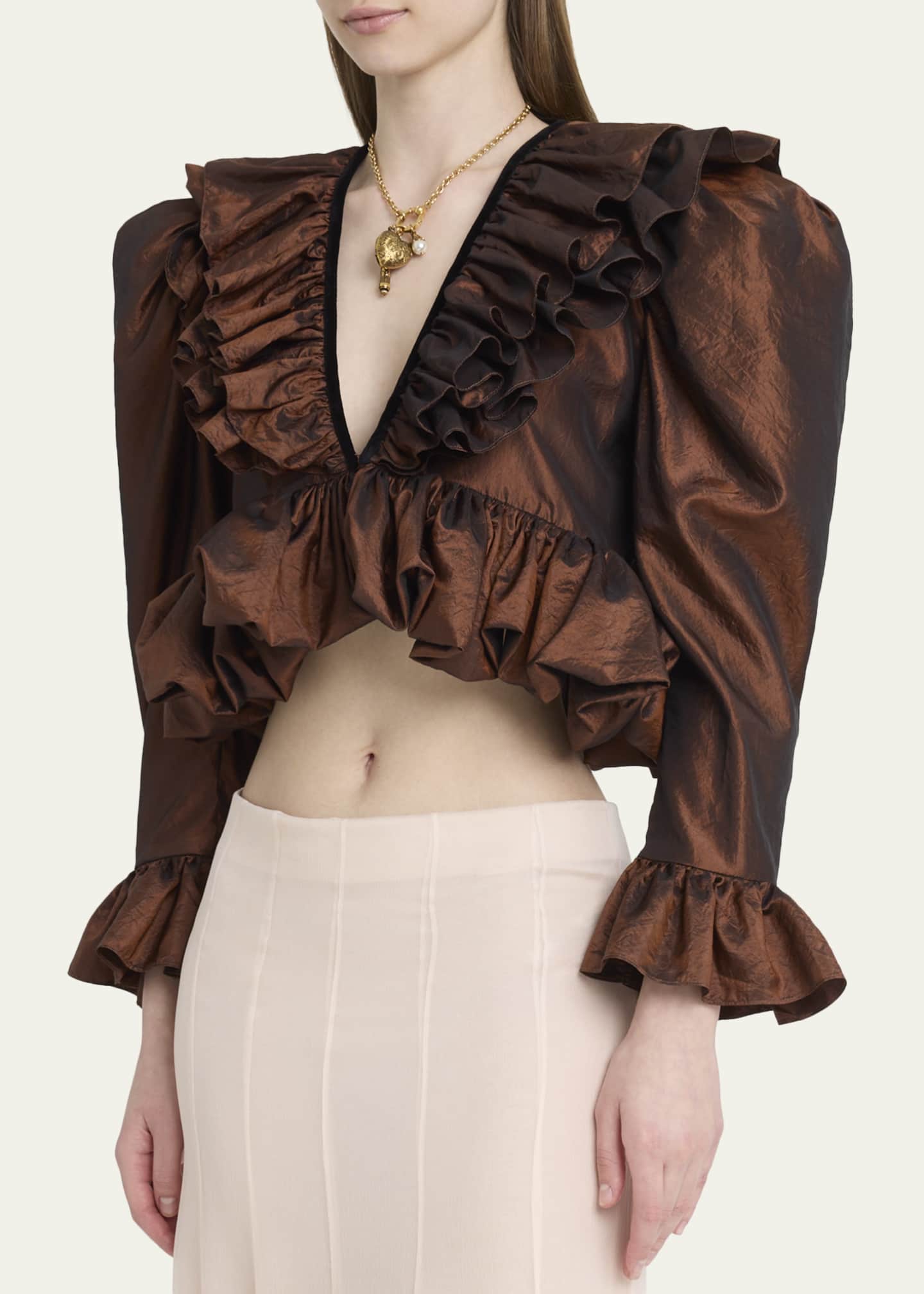 Chloe Ruffle-Trim Cropped Blouse - Bergdorf Goodman