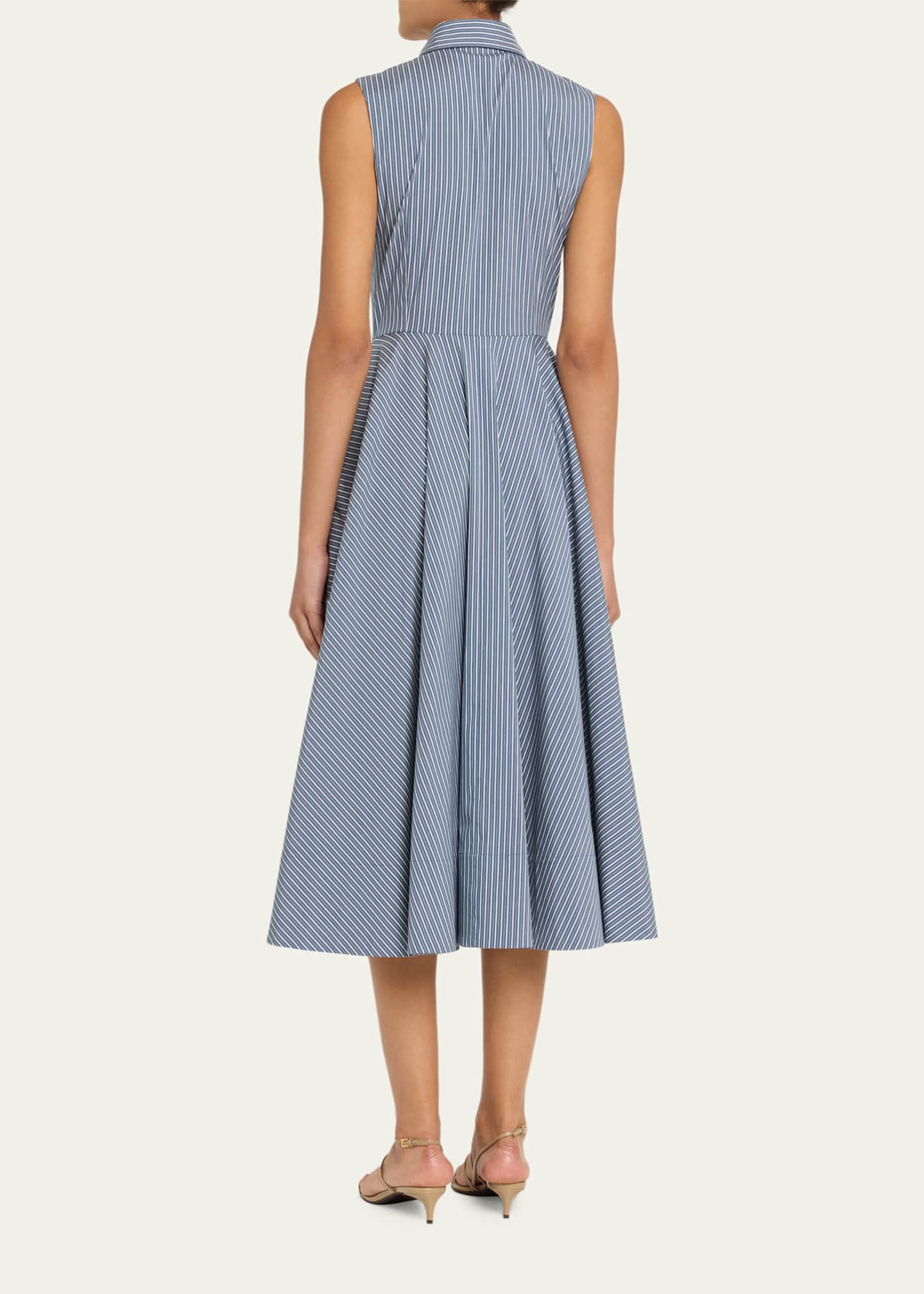 Michael Kors Collection Women's Stripe Sleeveless Midi-Shirtdress - Steel Optic White - Size 2