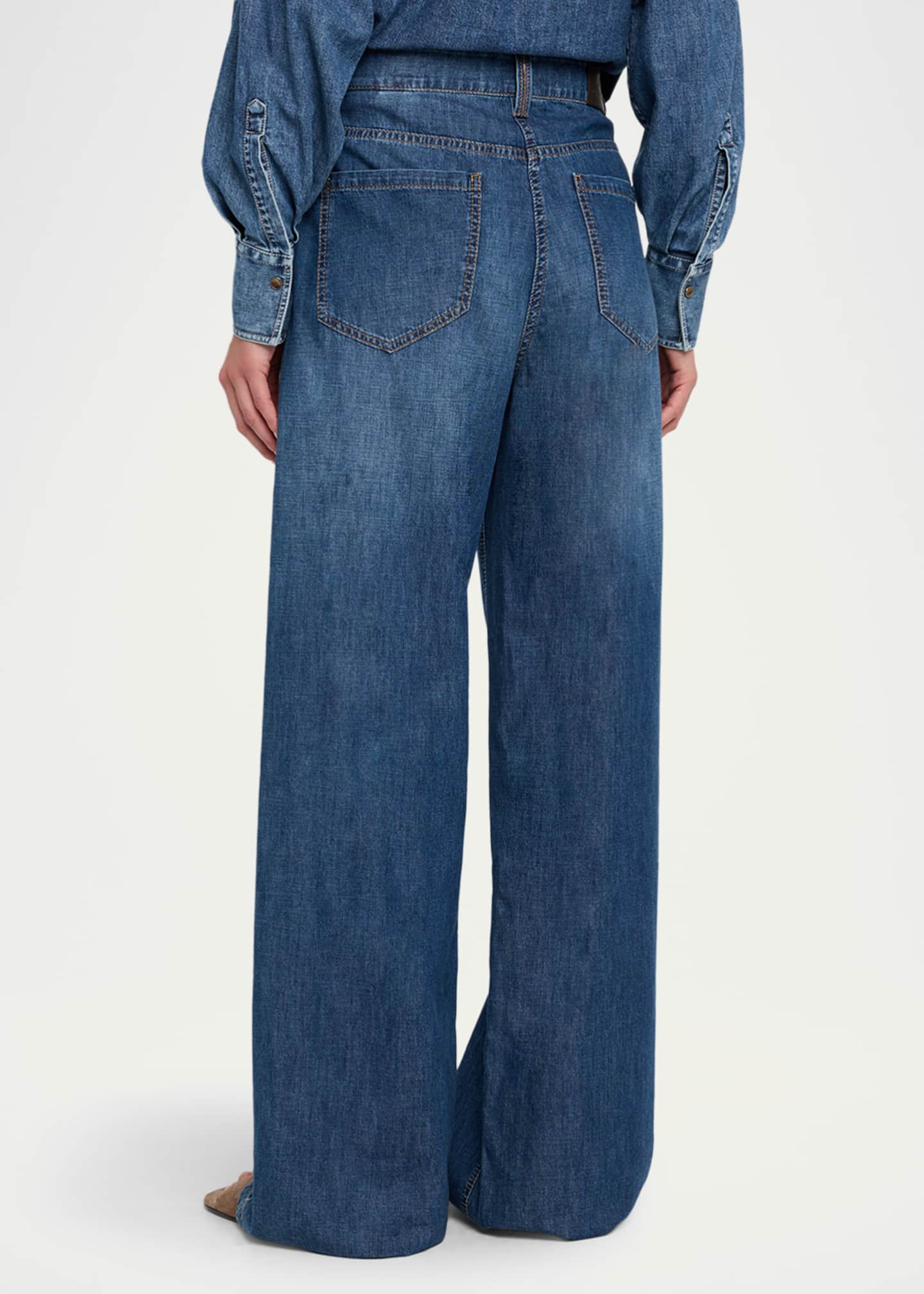 Brunello Cucinelli Lightweight Denim Wide-Leg Jeans With Monili