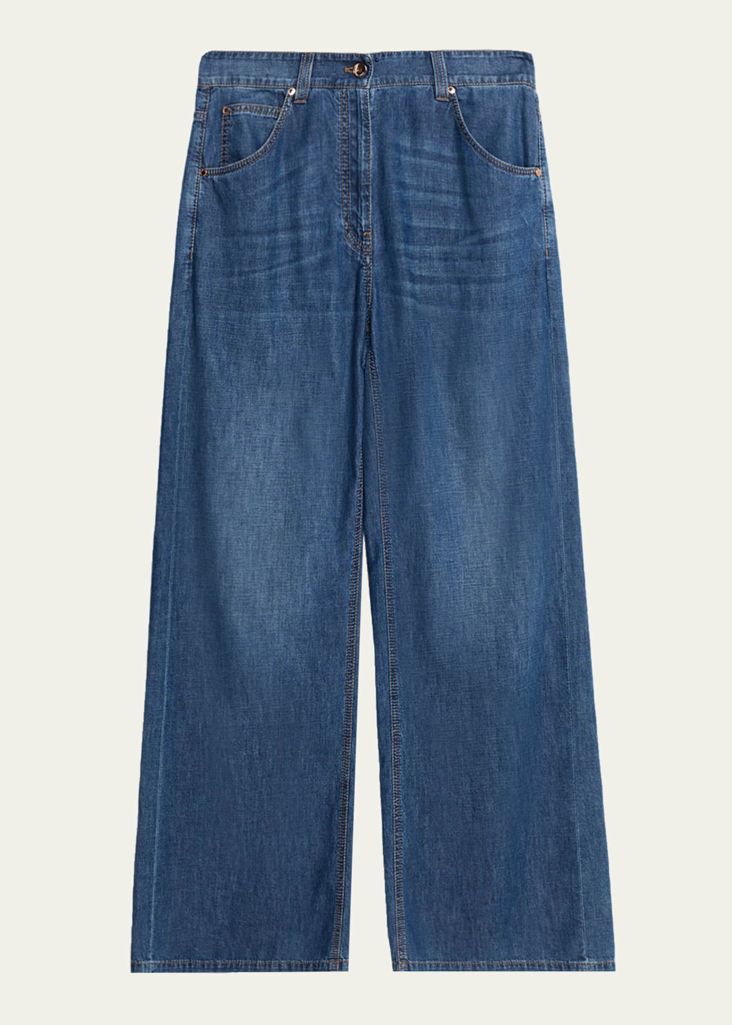 Brunello Cucinelli Lightweight Denim Wide-Leg Jeans With Monili