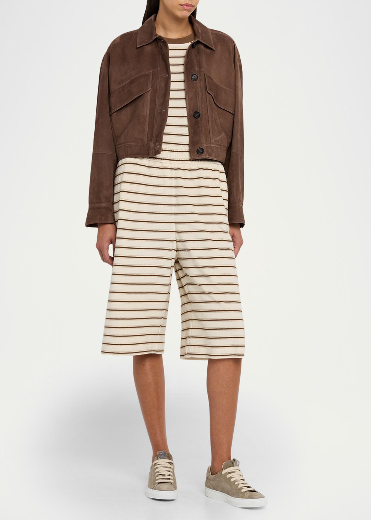 【美品】BRUNELLO CUCINELLI ショートパンツ　茶系　シルク　38 Brunello Cucinelli Metallic Striped Cotton-Silk Towelling Short