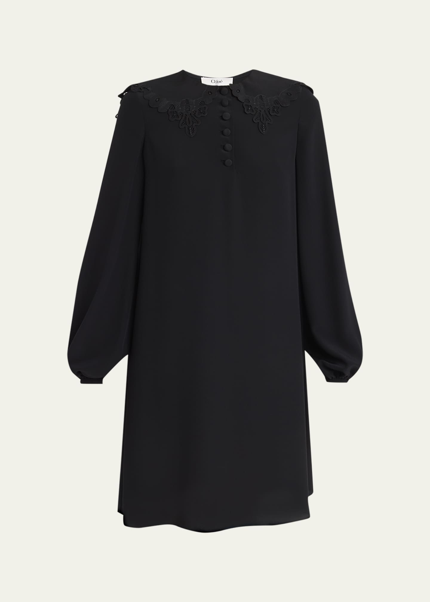 Chlo Floral Embroidered Silk Dress - Black