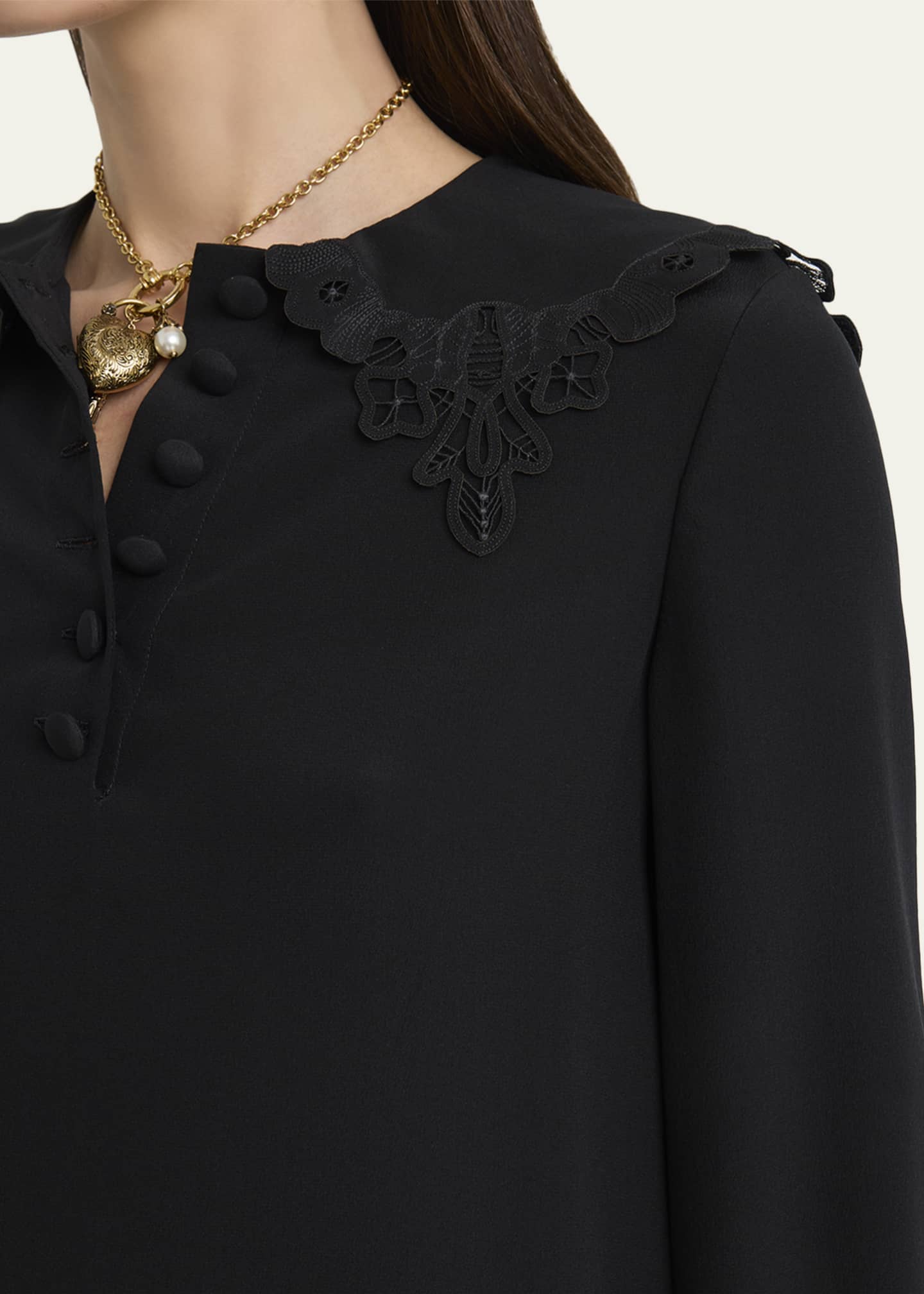 Chlo Floral Embroidered Silk Dress - Black