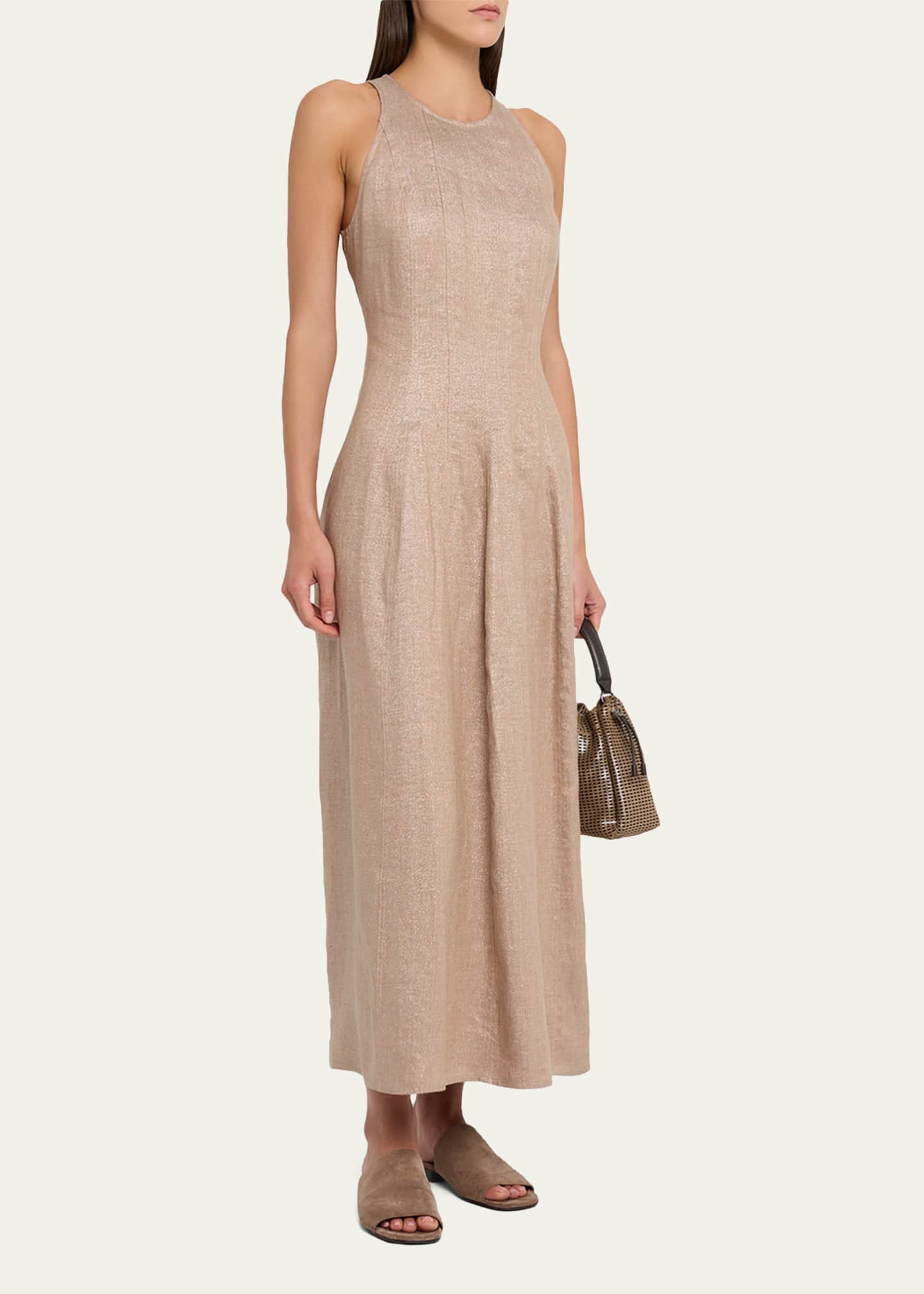 Brunello Cucinelli Metallic Linen Ankle Dress - Rosa