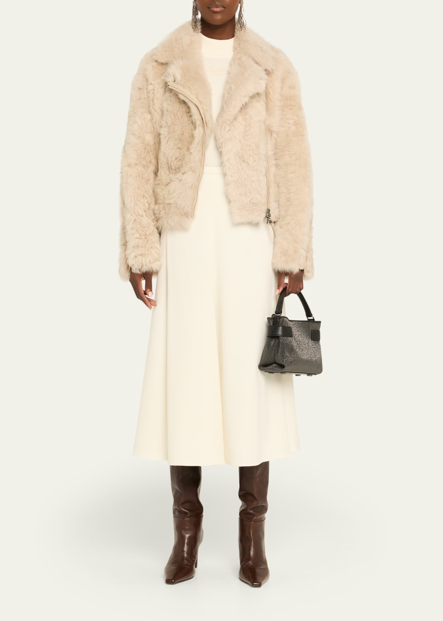 Wool-Stretch A-Line Midi Skirt