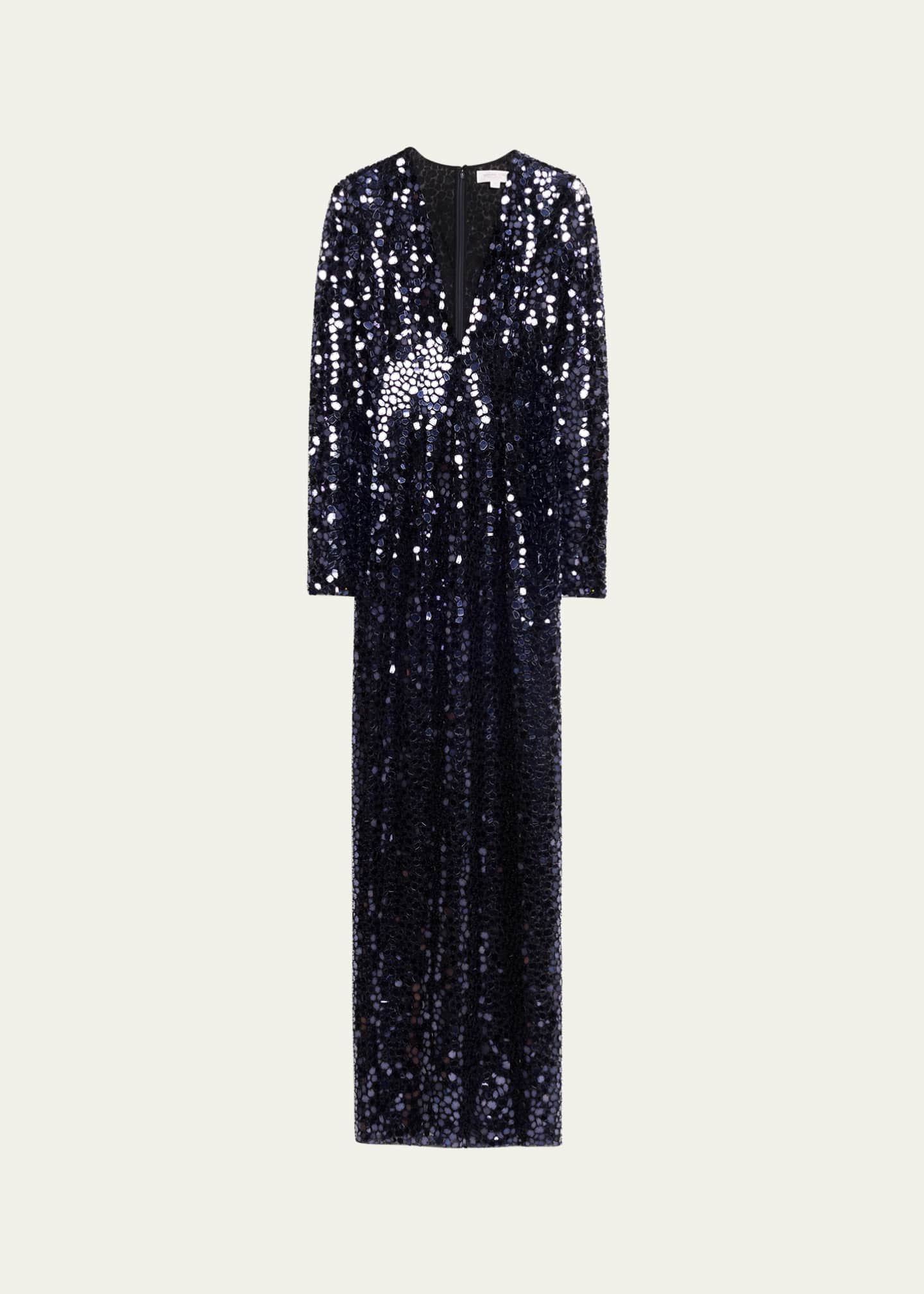 Michael Kors Collection Deep V-Neck Mirror Column Gown, Midnight, Women's, 6, Evening Formal Gala Gowns Mother of the Bride Groom Column Gowns