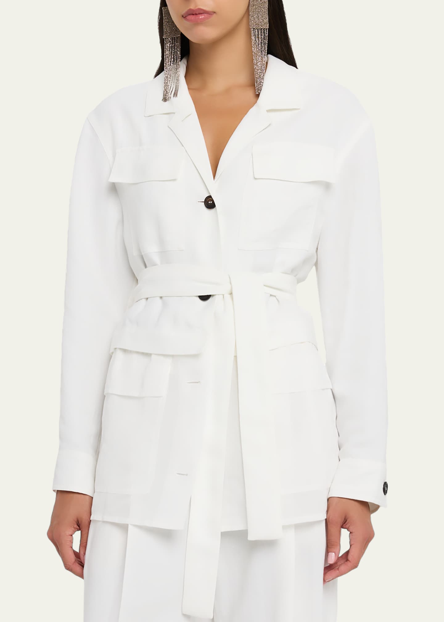 Brunello Cucinelli Mixed-Media Belted Safari Jacket - Bergdorf Goodman