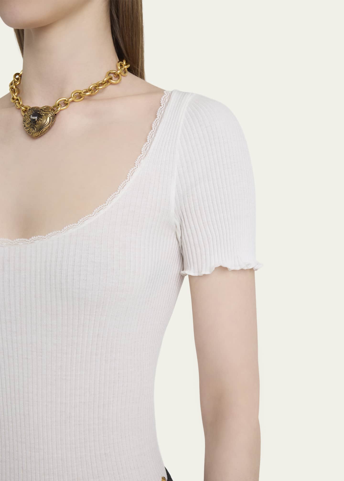 Chloe Lace-Trim Ribbed Scoop-Neck Top - Bergdorf Goodman