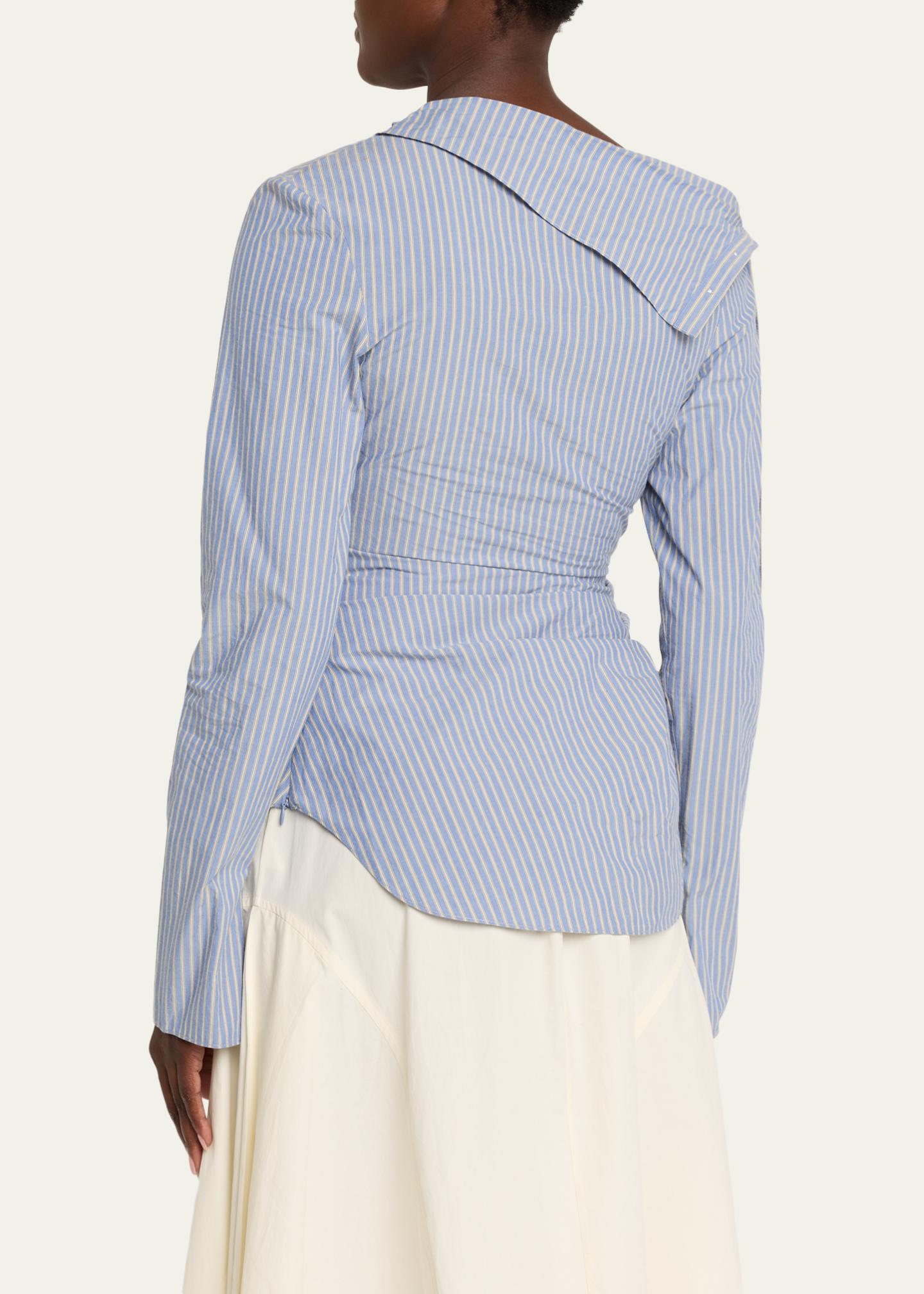 Jane Wade Asymmetric Pinstripe Button-Sleeve Blouse - Bergdorf Goodman