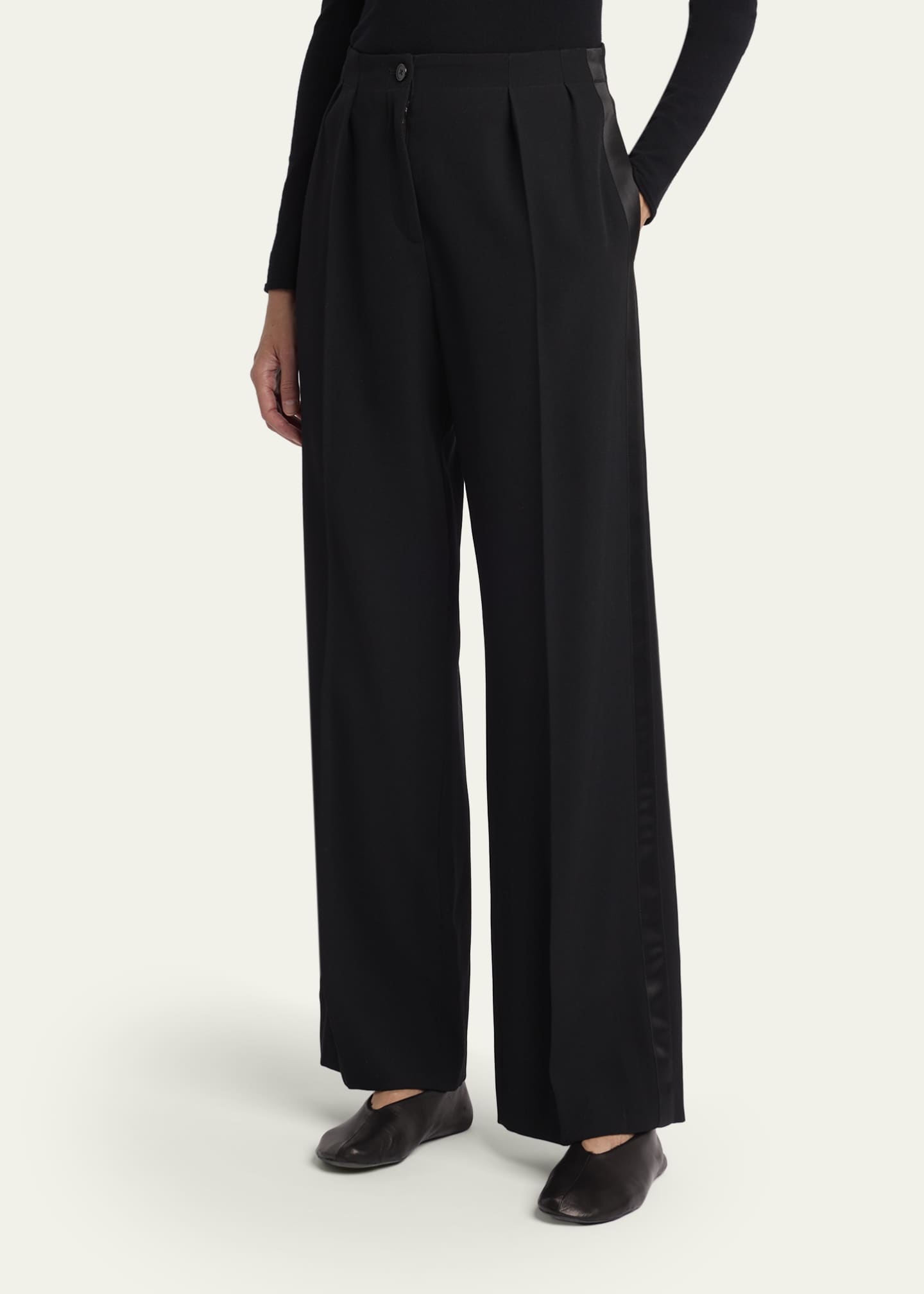 THE ROW Felicita Double Pleated Wide-Leg Tuxedo Pants - Bergdorf
