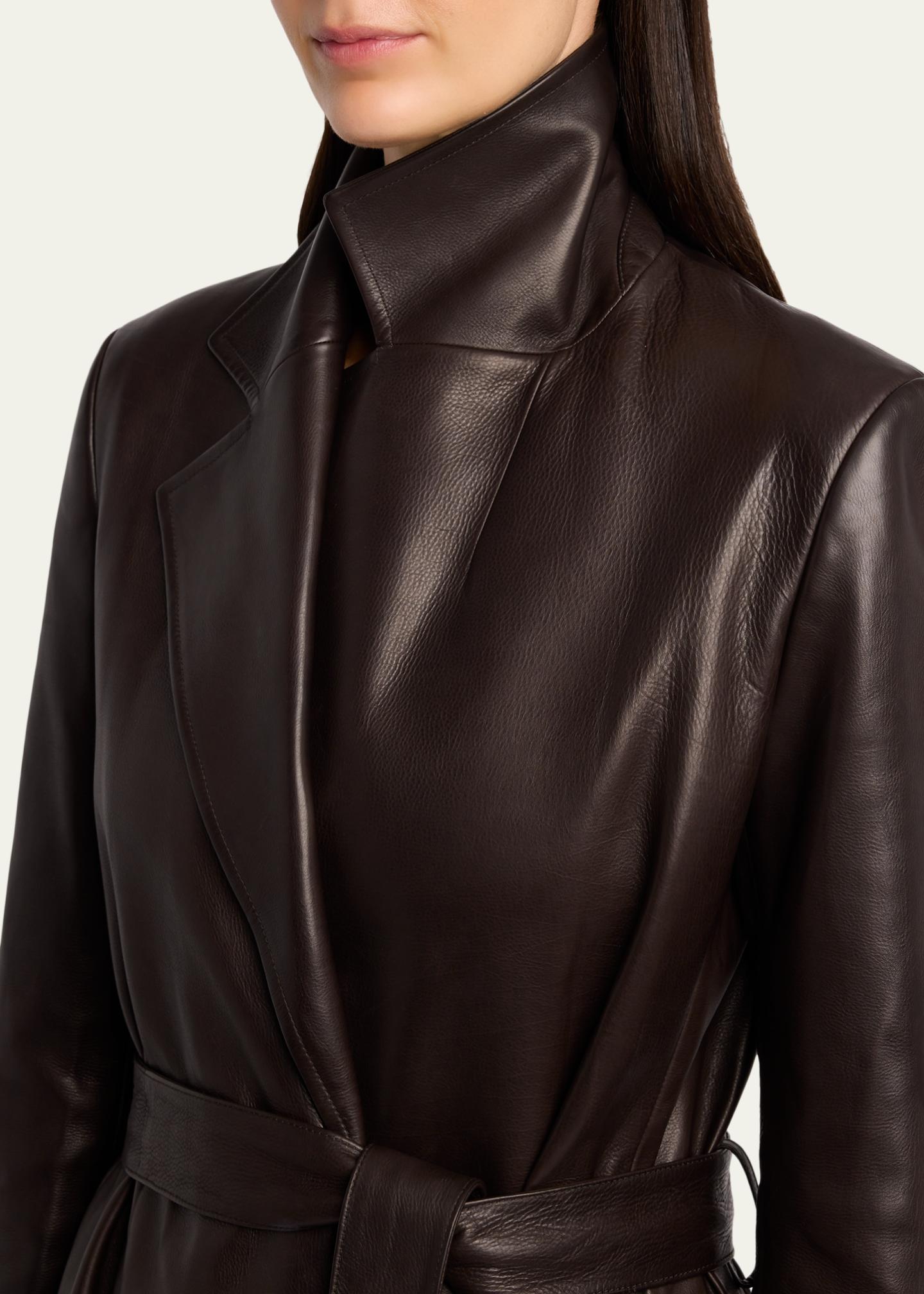 The Row Raisa Belted Leather Coat - Bergdorf Goodman