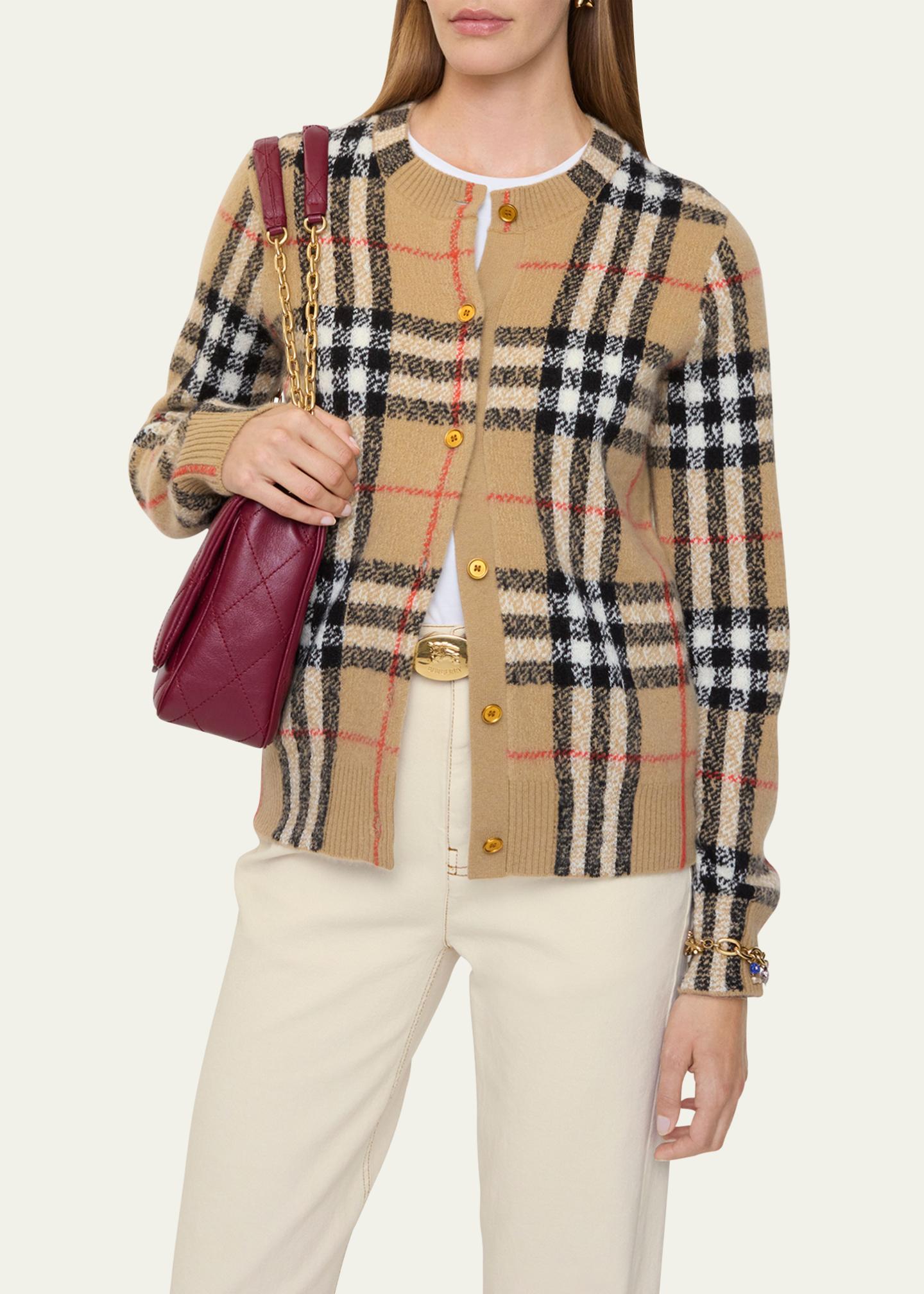 Burberry Clara Check Cashmere Crewneck Cardigan - Bergdorf Goodman
