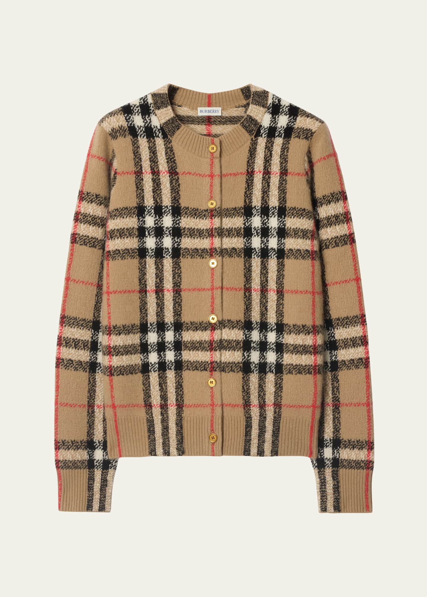 Burberry Clara Check Cashmere Crewneck Cardigan - Bergdorf Goodman