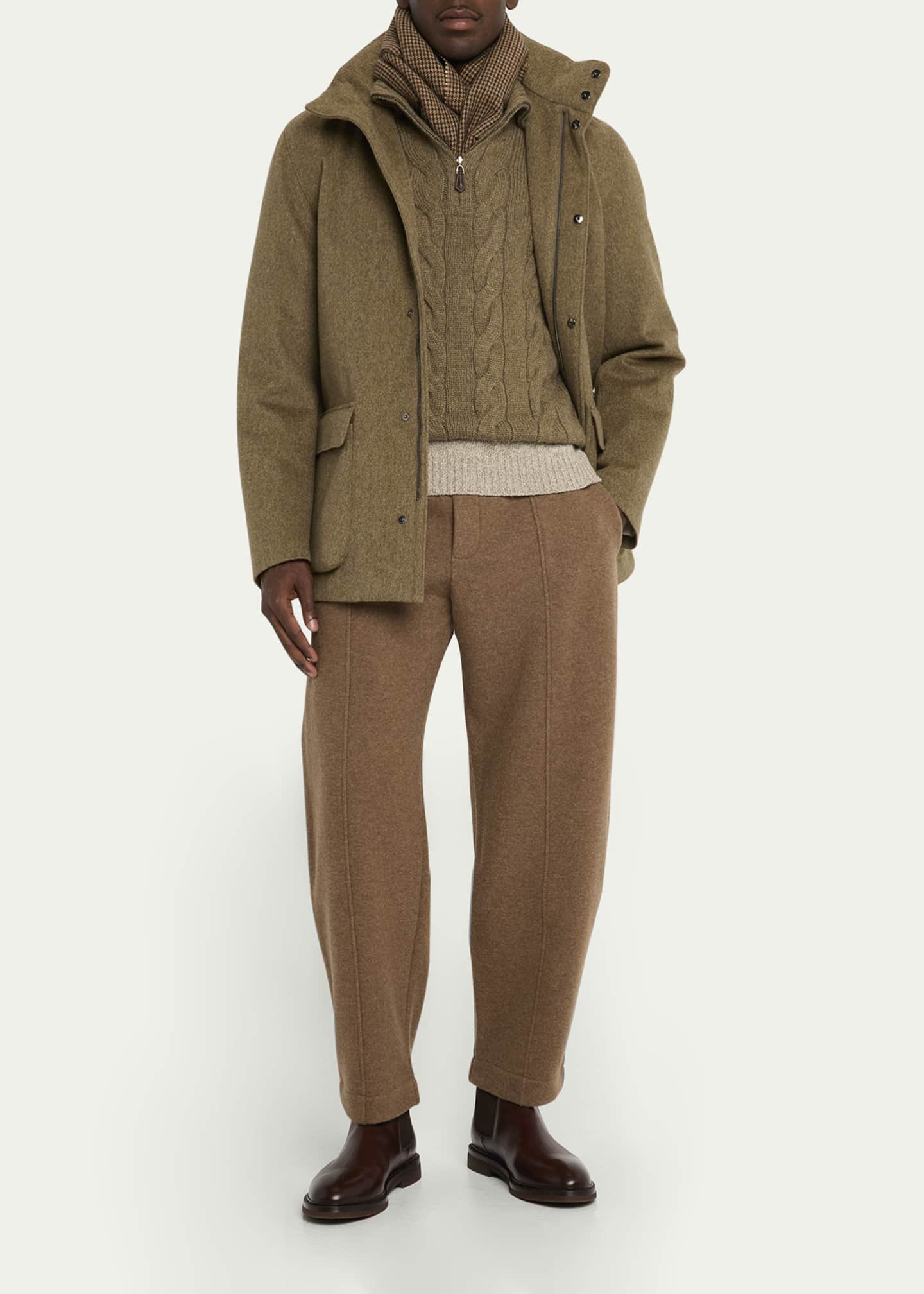 Loro Piana Men's Napier Baby Cashmere Cable Knit Half-Zip Sweater