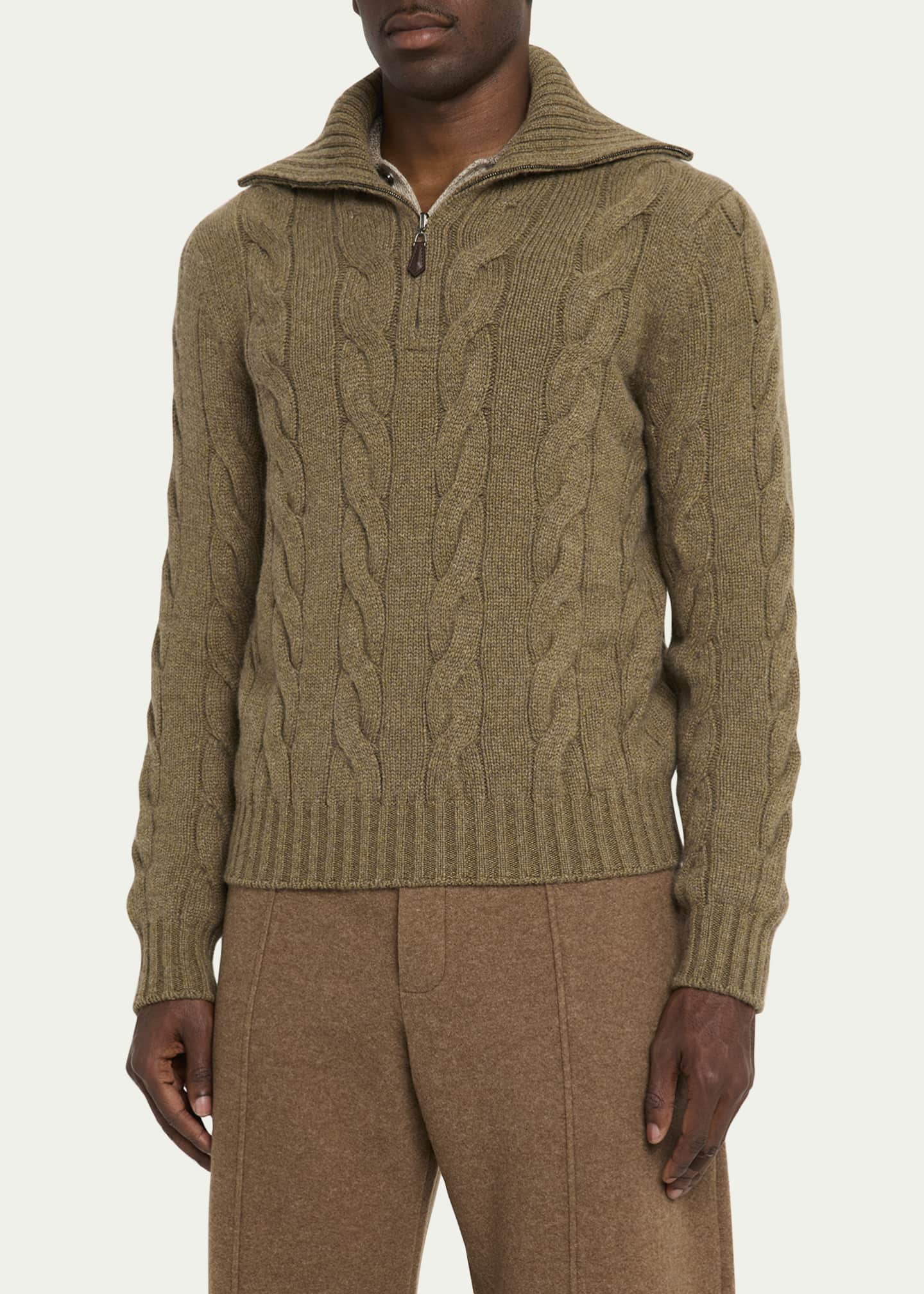 Loro Piana Men's Napier Baby Cashmere Cable Knit Half-Zip Sweater
